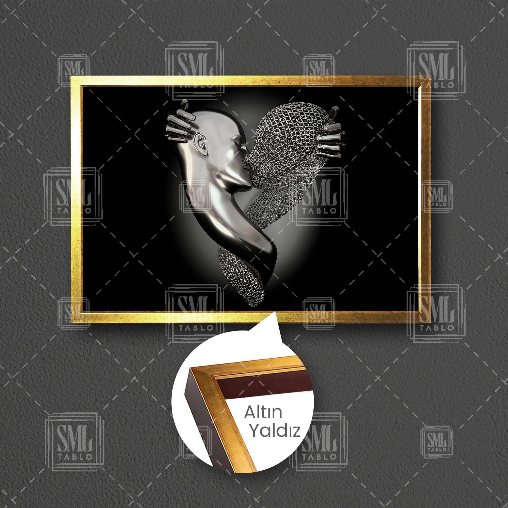 3d Metal Sarılan Öpüşen Çiftler Zincir Adam Çerçeveli Yatay Kanvas Tablo 3d Metal Sarılan Öpüşen Çiftler Zincir Adam Çerçeveli Yatay Kanvas Tablo