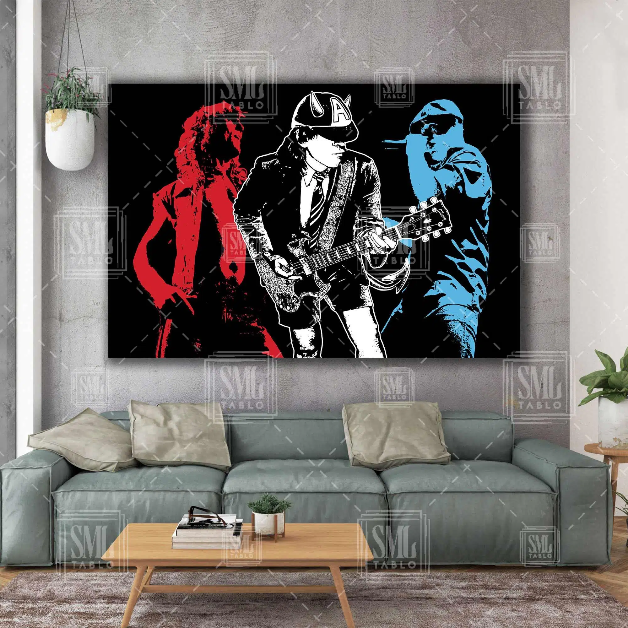 Ac Dc Rock Grup Rock N Roll Siyah Mavi Art Sanat Film Müzik Retro Dekor Yatay Kanvas Tablo