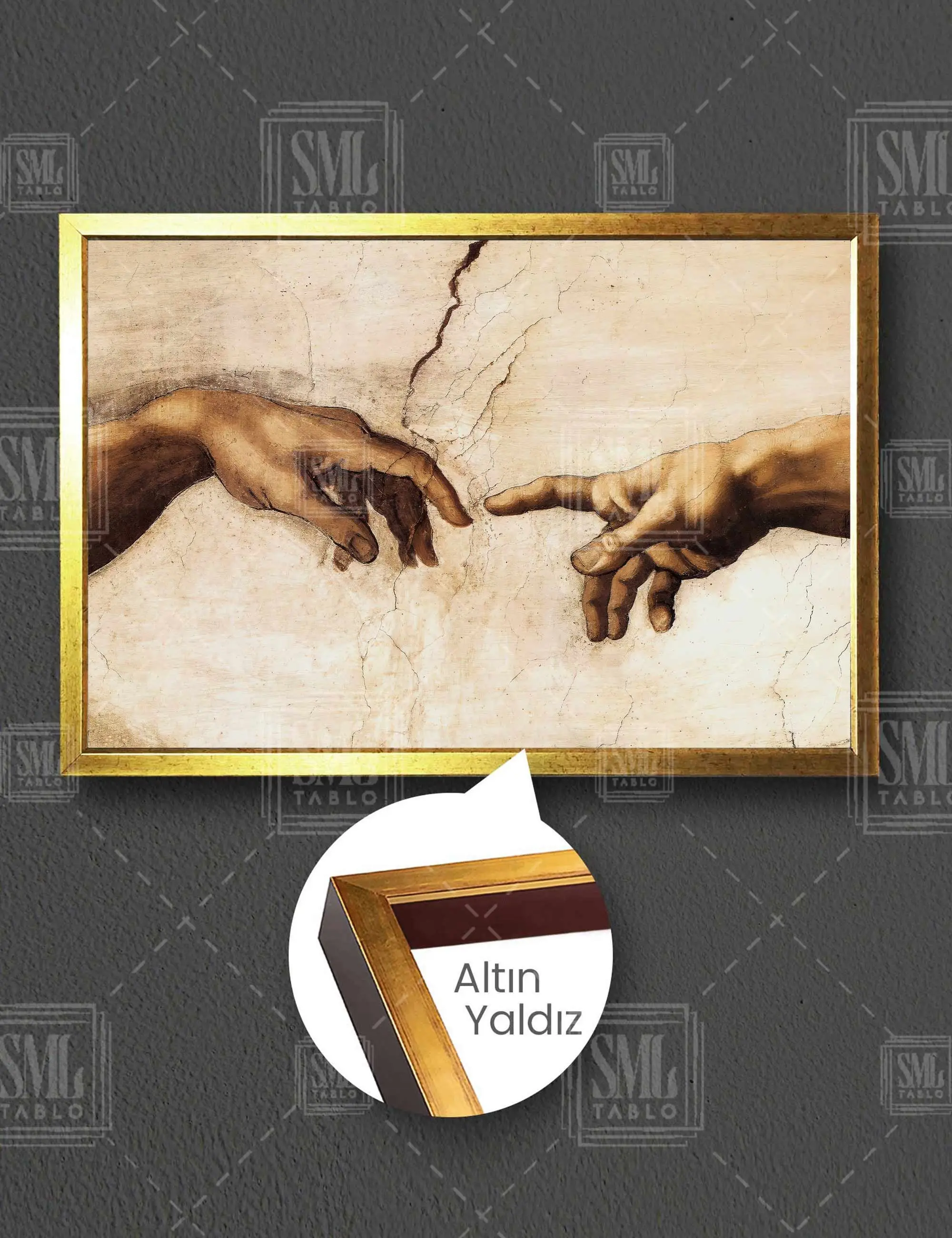 Adem'in Yaratılışı Uzanan ParmaklarMichelangelo Başyapıt Çerçeveli Yatay Kanvas Tablo