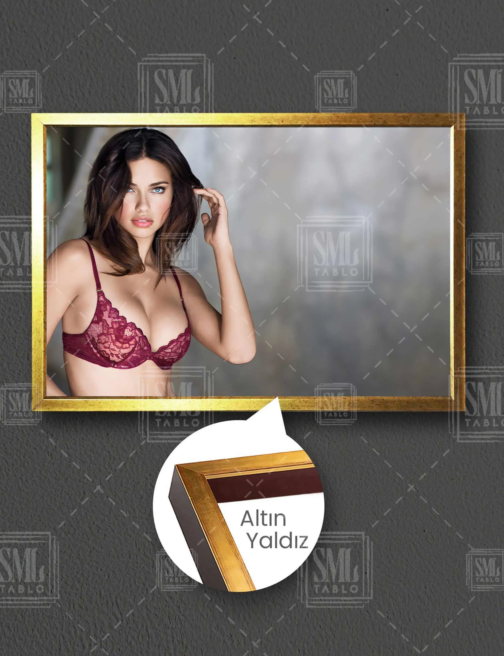Adriana Lima Victoria Secret Mankeni Angel Çerçeveli Yatay Kanvas Tablo