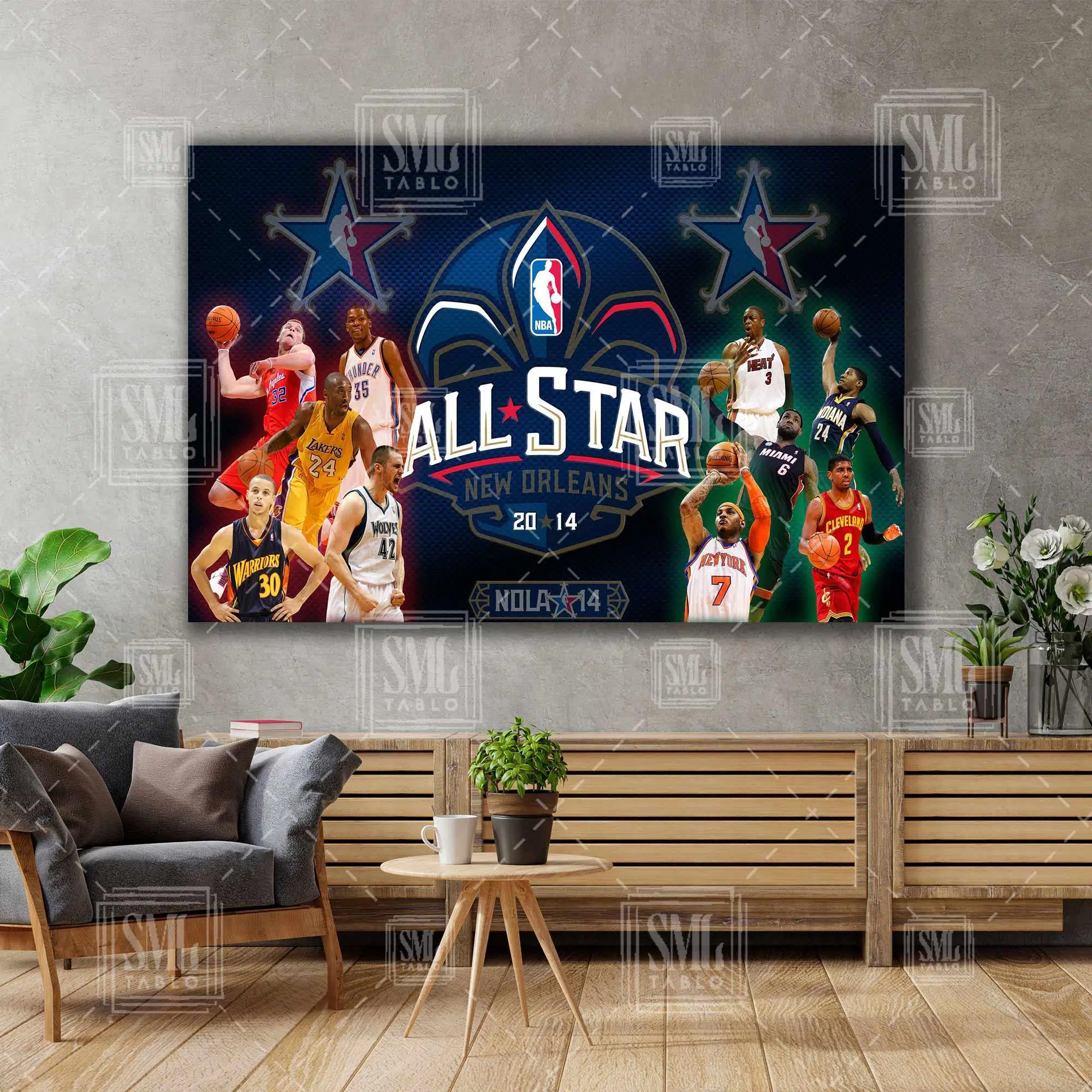 All Star Basketbol Maçı Nba Kobe Bryant Stephen Curry Yıldız Oyuncular Yatay Kanvas Tablo