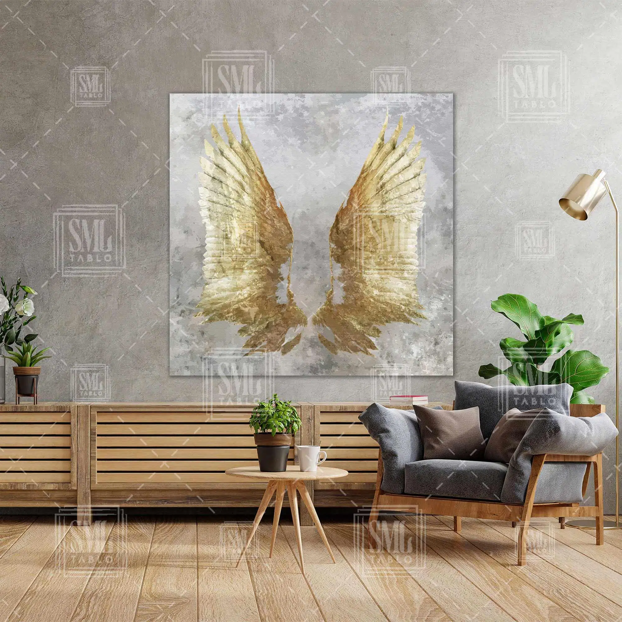 Altın Melek Kanatları Dokratif Gold Modern Kare Kanvas Tablo