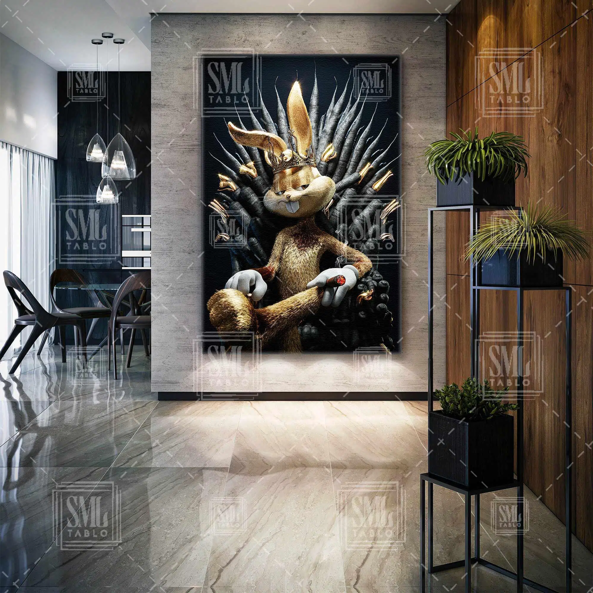 Altın Taçlı Bugs Bunny Dikey Kanvas Tablo