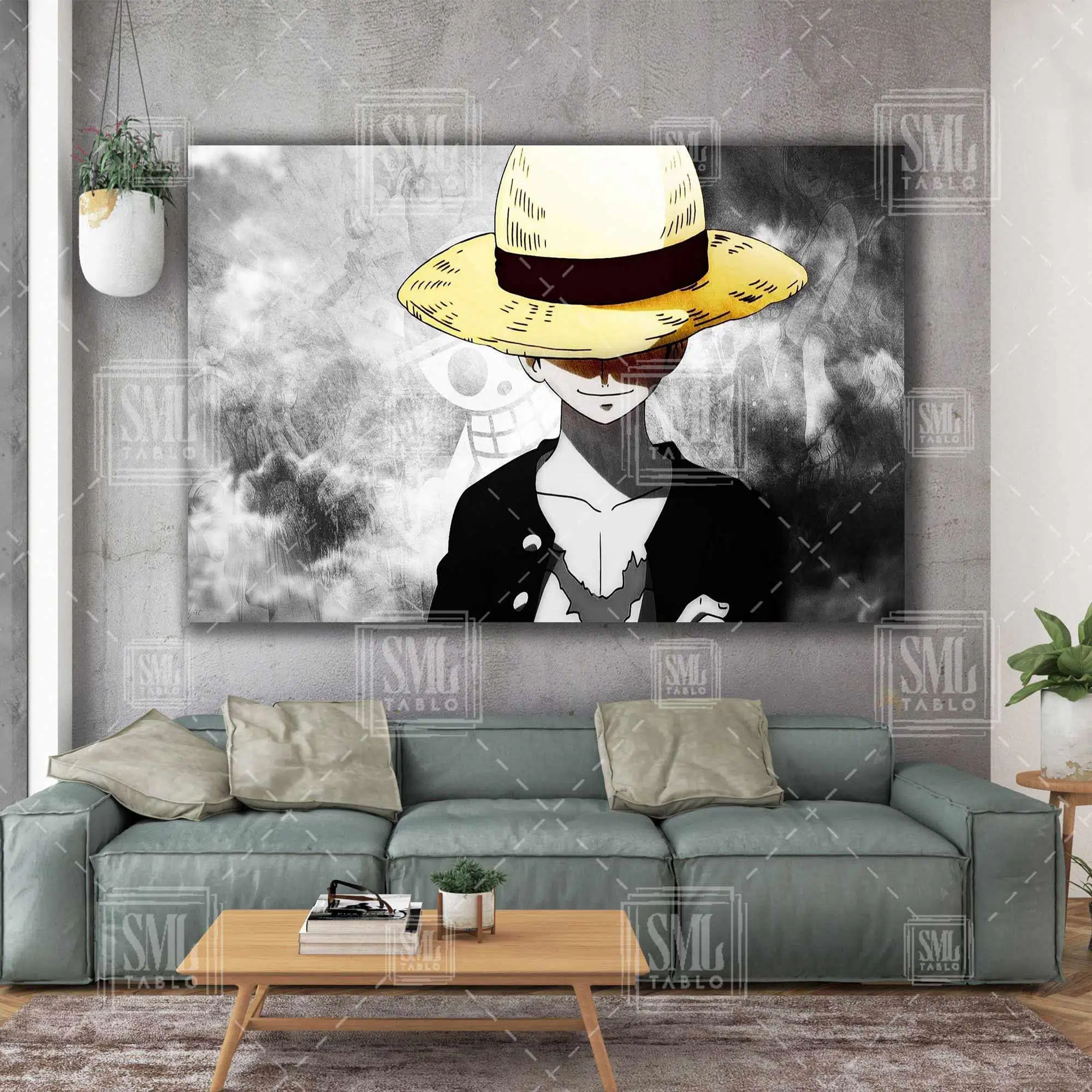 Anime Monkey D Luffy Film Sarı Şapkalı Karizma Yatay Kanvas Tablo