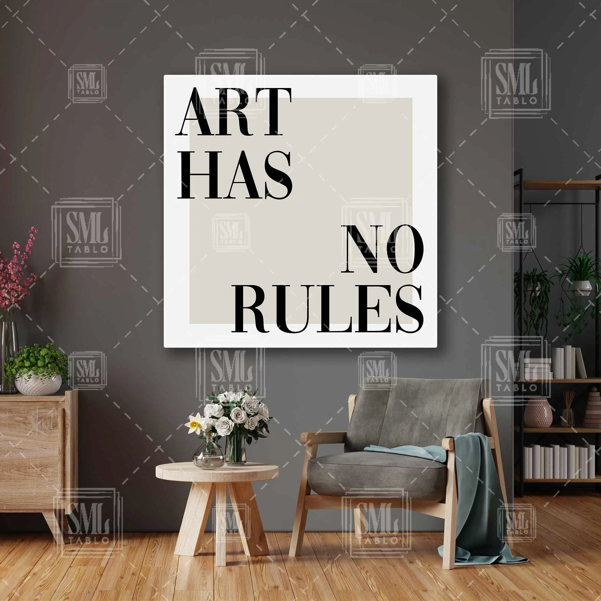 Art Has No Rules Motivasyon Tipografik Kare Kanvas Tablo