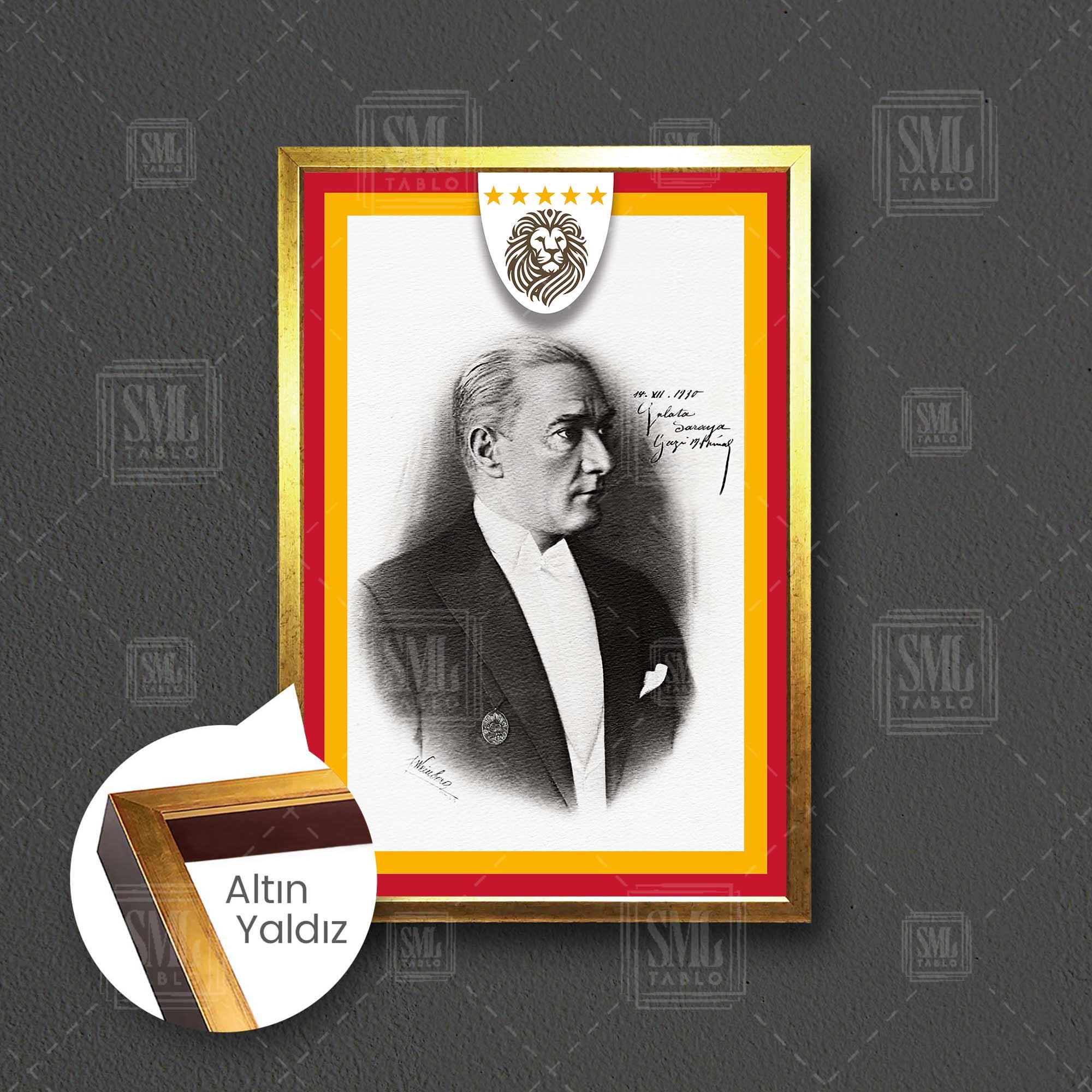 Atatürk Galatasaray Lisesi Ziyareti Hatırası Kırmızı Sarı Mustafa Kemal Çerçeveli Dikey Kanvas Tablo Atatürk Galatasaray Lisesi Ziyareti Hatırası Kırmızı Sarı Mustafa Kemal Çerçeveli Dikey Kanvas Tablo