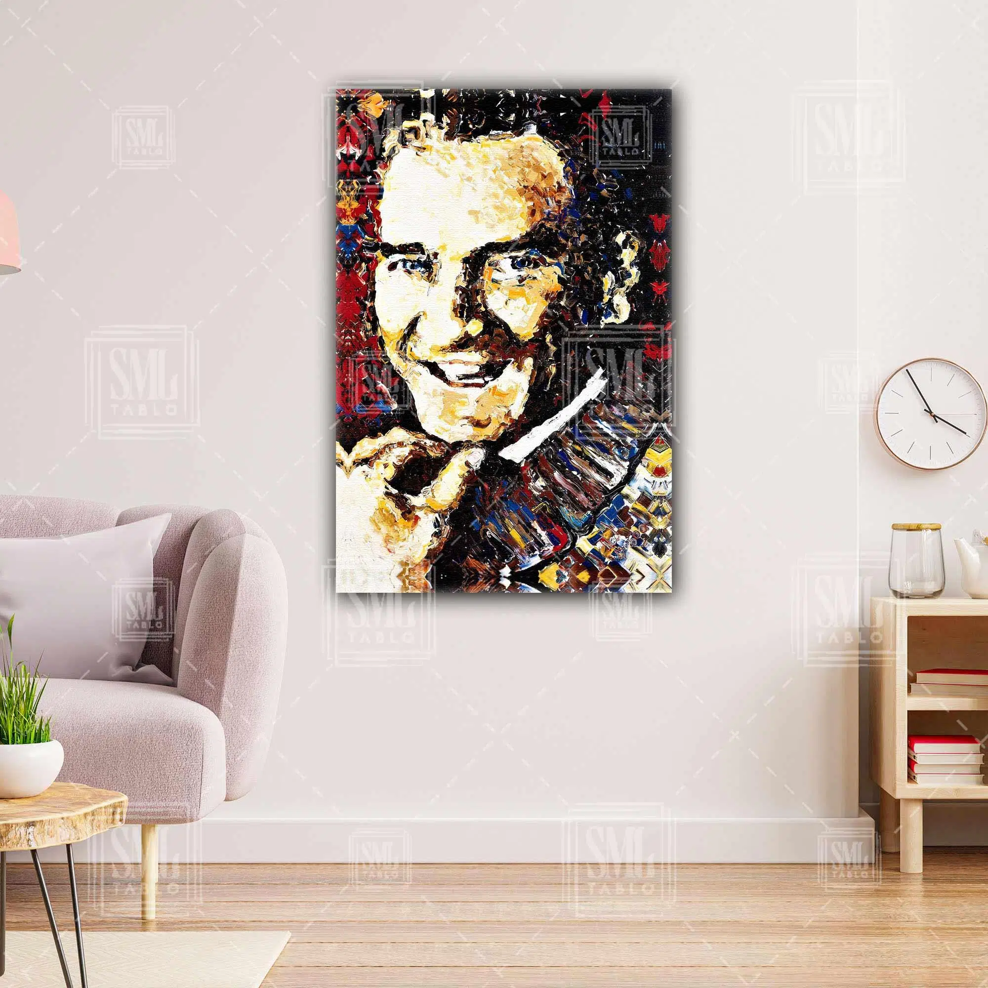 Atatürk Portresi Yağlı Boya Efektli Mustafa Kemal Dikey Kanvas Tablo