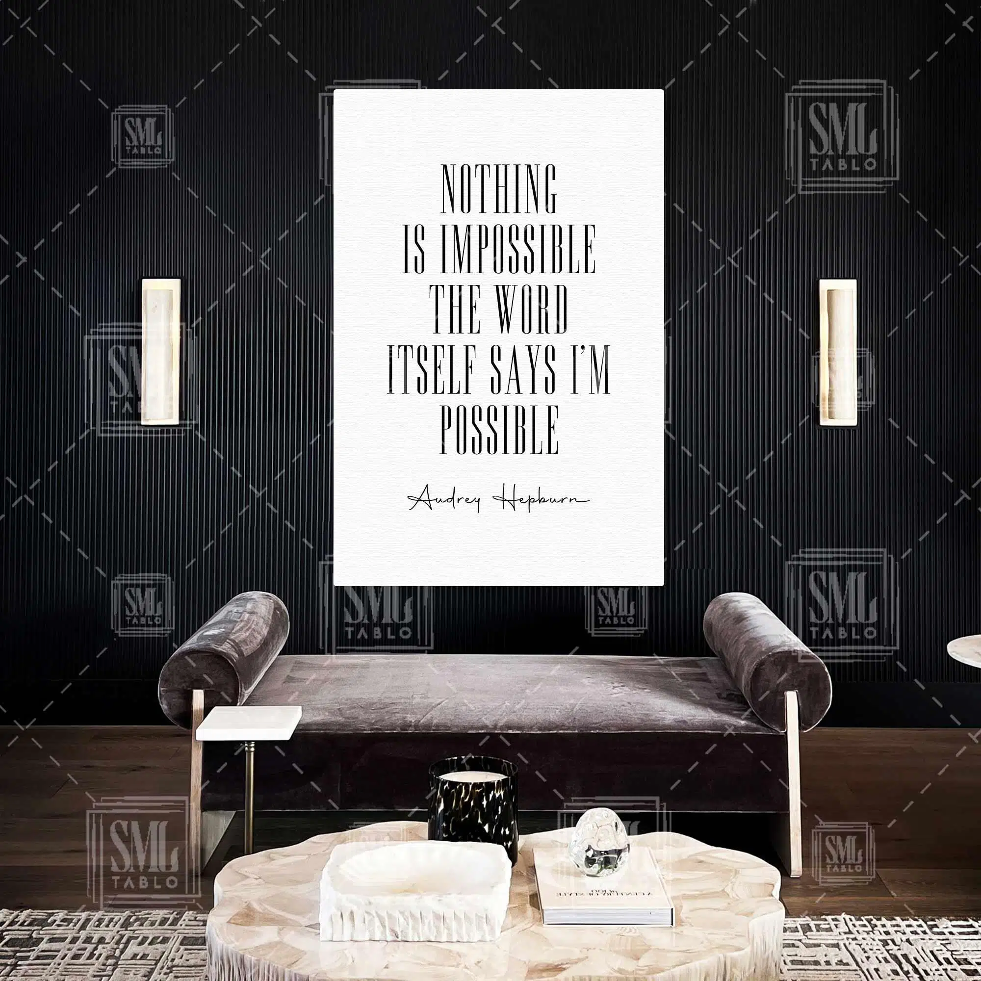 Audrey Hepburn Tipografik Motivasyon Dikey Kanvas Tablo