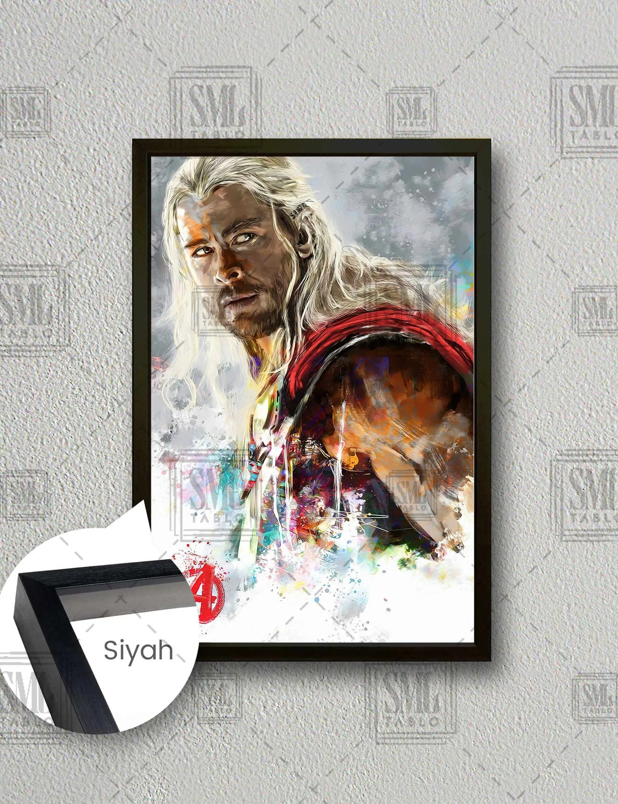 Avengers Thor Yenilmezler Zeusun Oğlu İskandinav Mitolojisi Çerçeveli Dikey Kanvas Tablo - Siyah