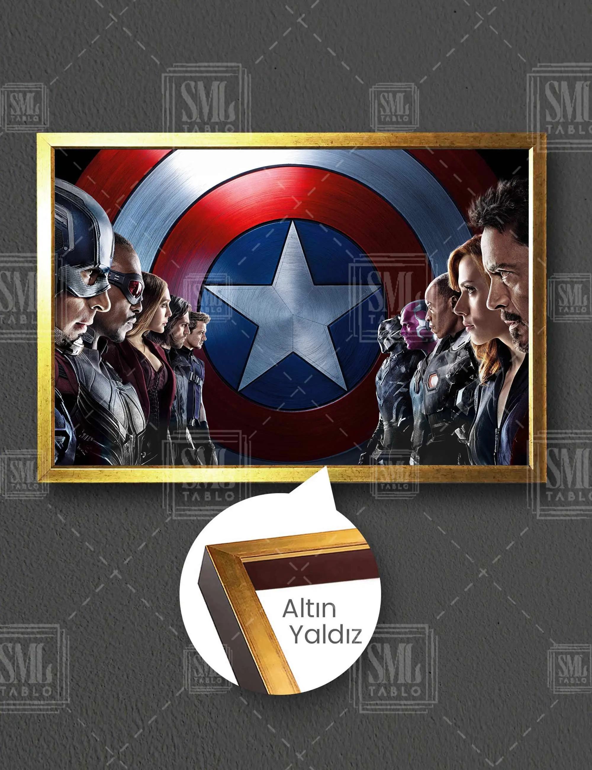 Avengers Yenilmezler Süper Kahraman Iron Man Captain America Hulk Thor Çerçeveli Yatay Kanvas Tablo