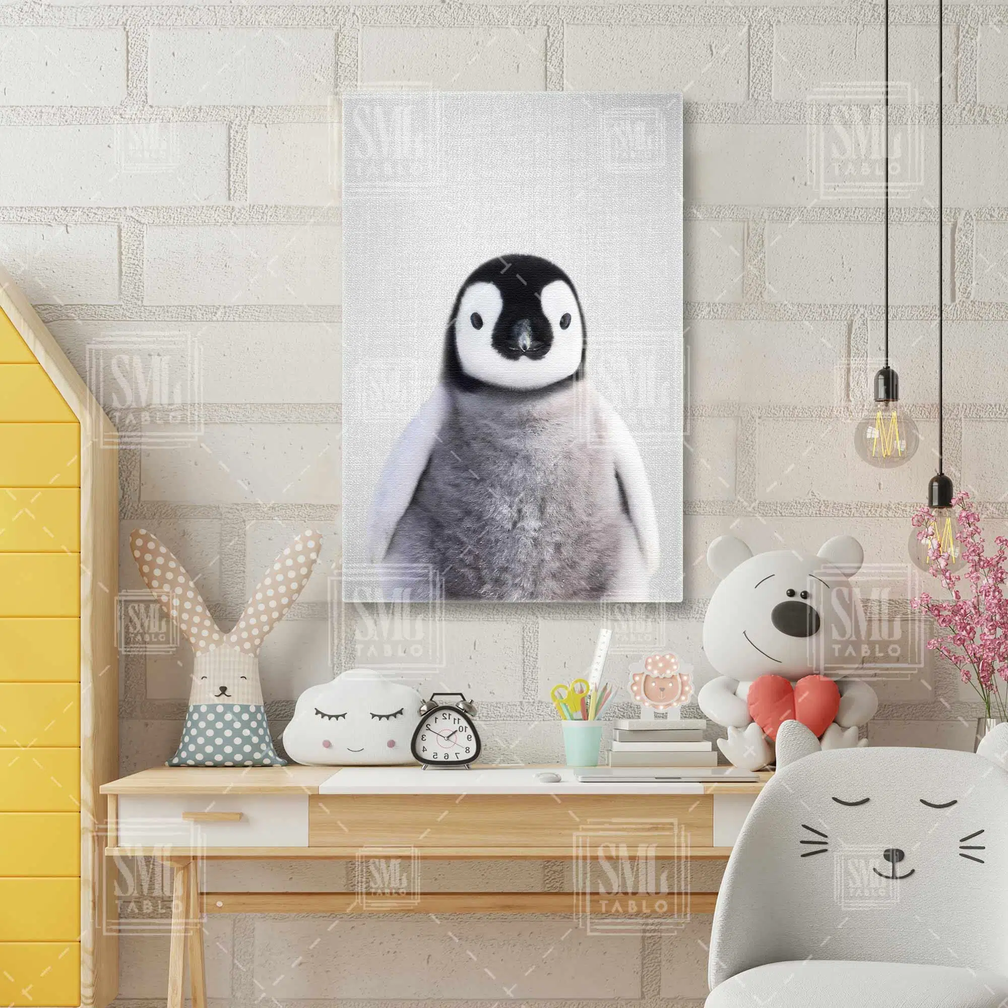 Bebek Penguen Şirin Çocuk Odası Dikey Kanvas Tablo