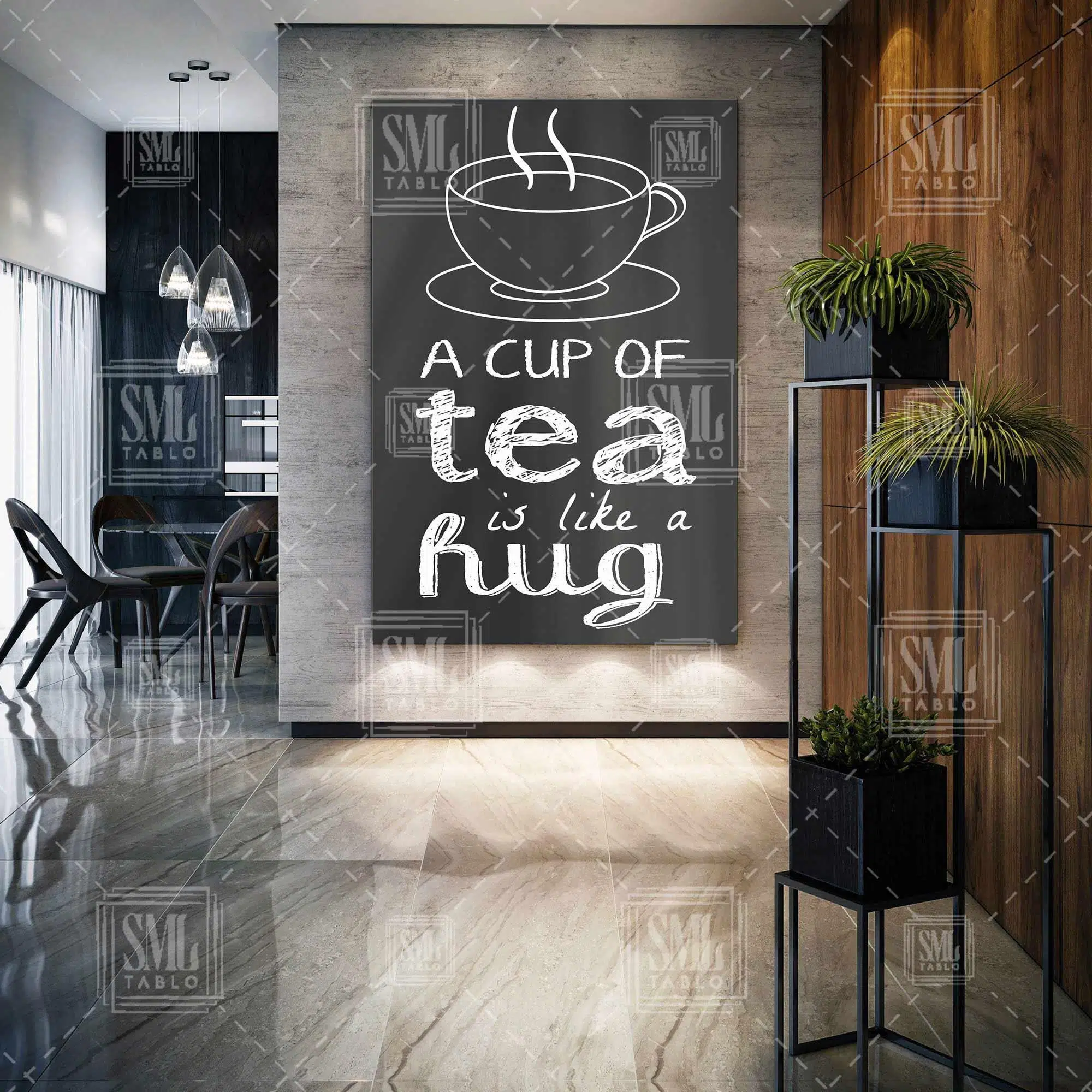 Bir Bardak Çay Sarılma Gibidir A Cup Of Tea İs Like A Hug Mutfak Restoran Cafe Dekor Dikey Kanvas Tablo