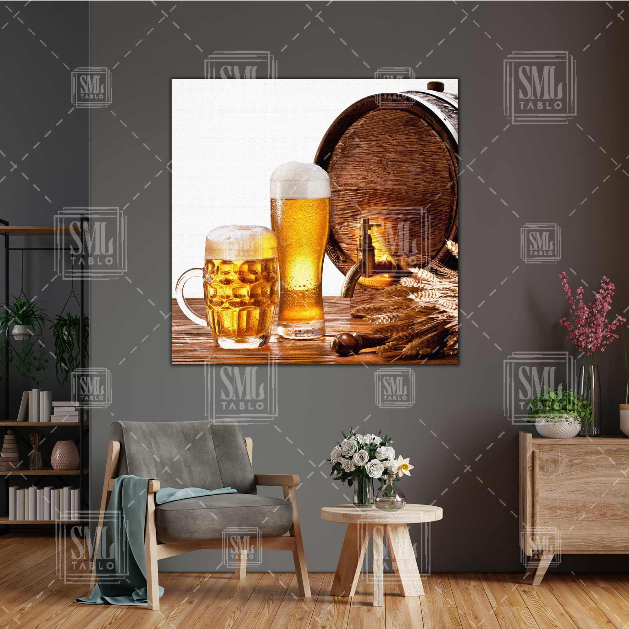 Bira Fıçısı Buğday İçki Bar Tatil Kare Kanvas Tablo Bira Fıçısı Buğday İçki Bar Tatil Kare Kanvas Tablo