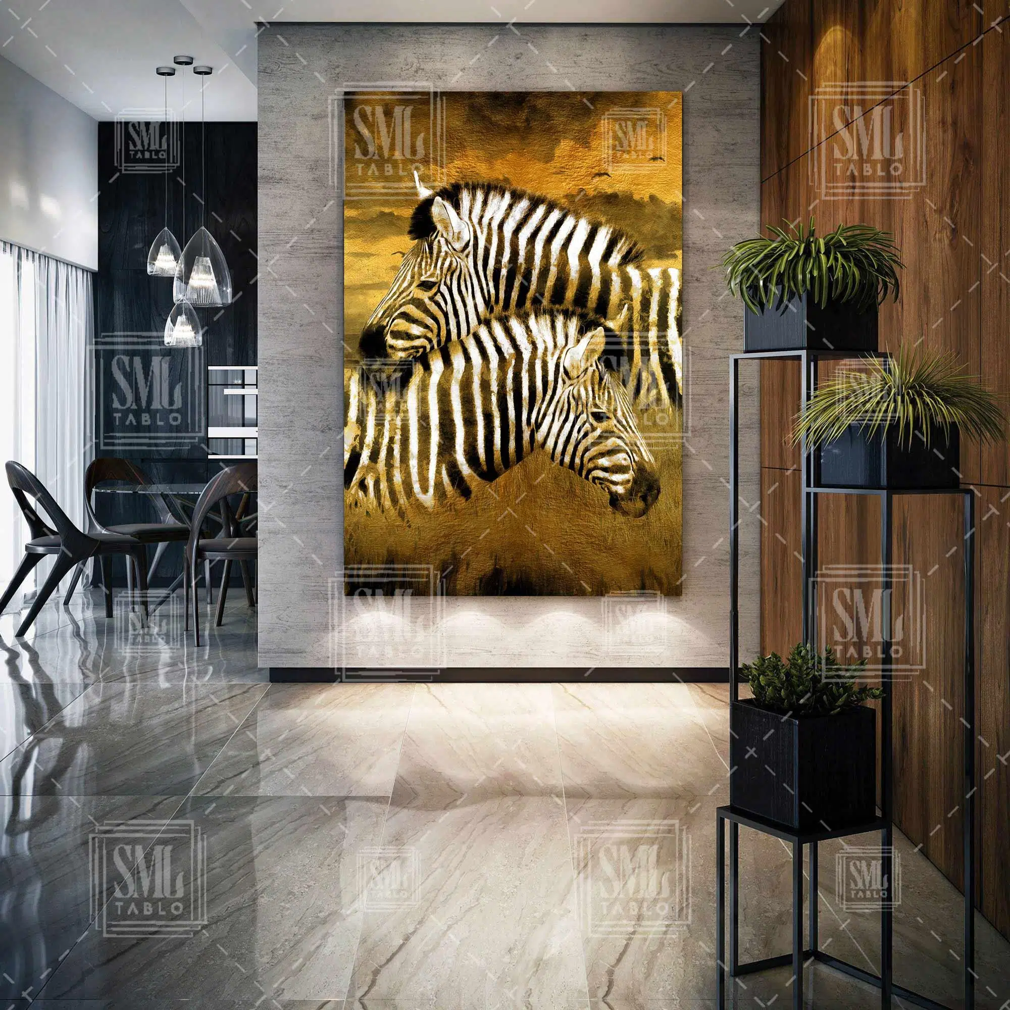 Birbirine Sarılan Zebra Çifti Hayvan Vahşi Doğa Afrika Safari Dikey Kanvas Tablo