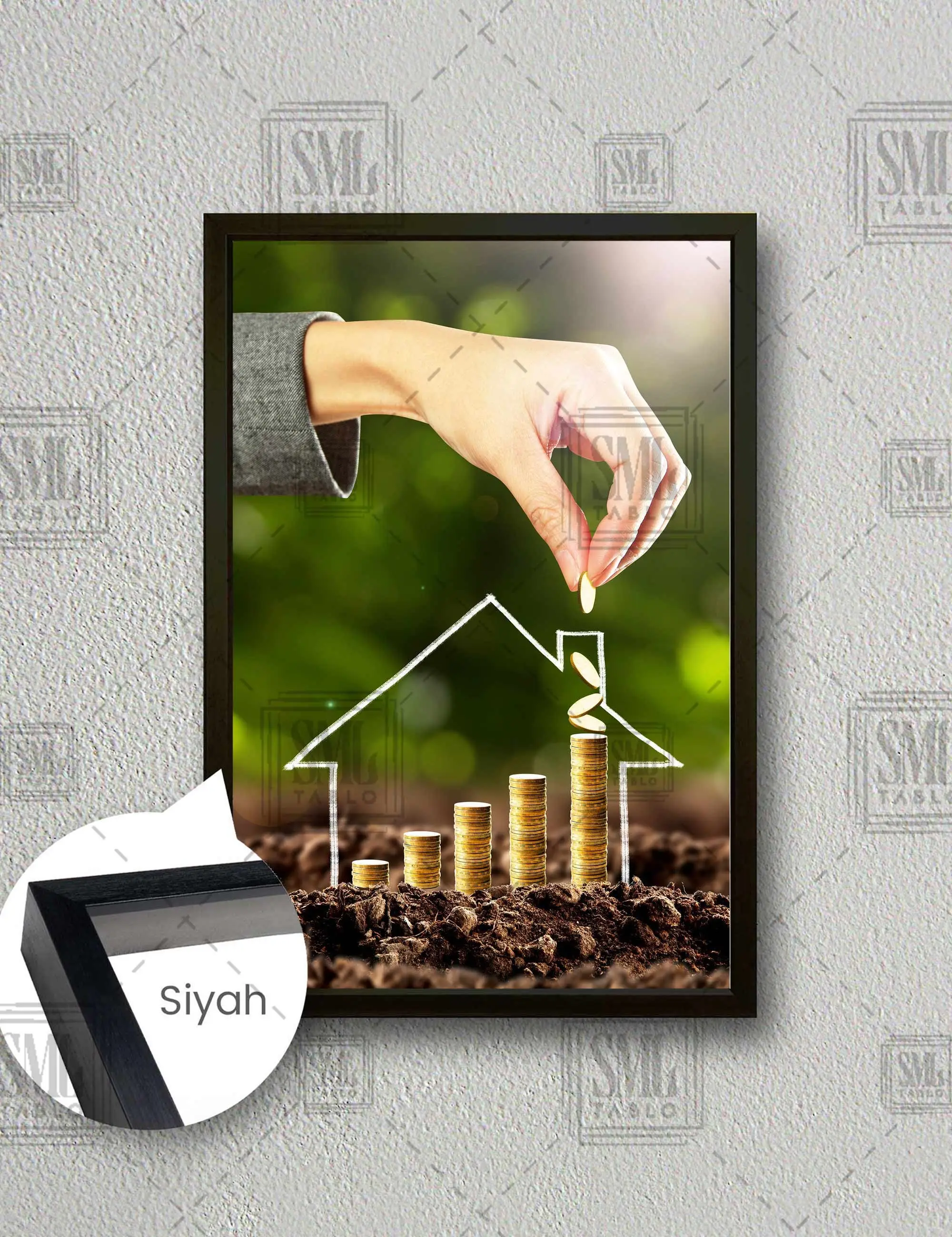 Birikim Emlak Ev Alım Satım Finans Emlakçı Çerçeveli Dikey Kanvas Tablo - Siyah