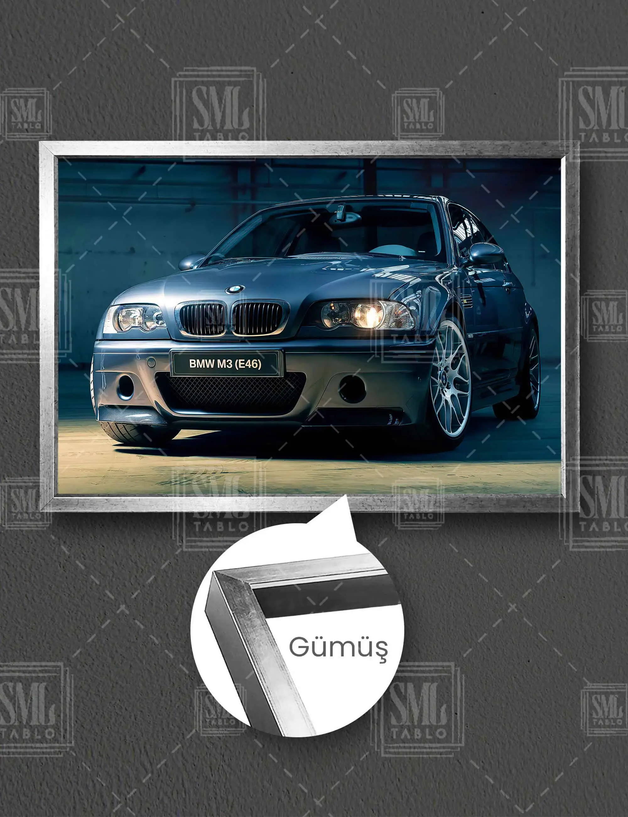 Bmw M3 Efsane Kasa Spor Araba Hız Araba Tutkusu Çerçeveli Yatay Kanvas Tablo - Gümüş