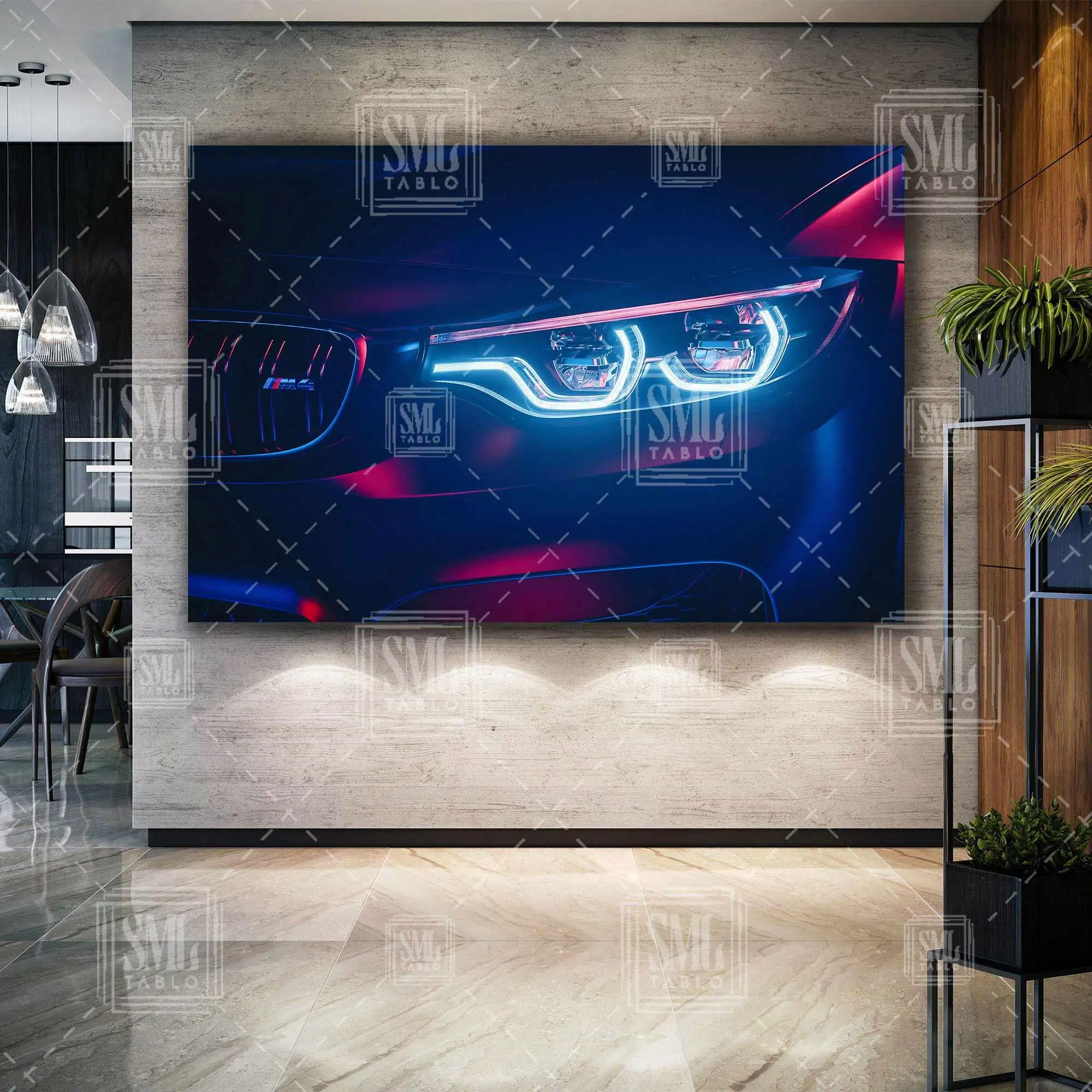Bmw M4 Araba Car Led Far Dekor Manzara Yatay Kanvas Tablo