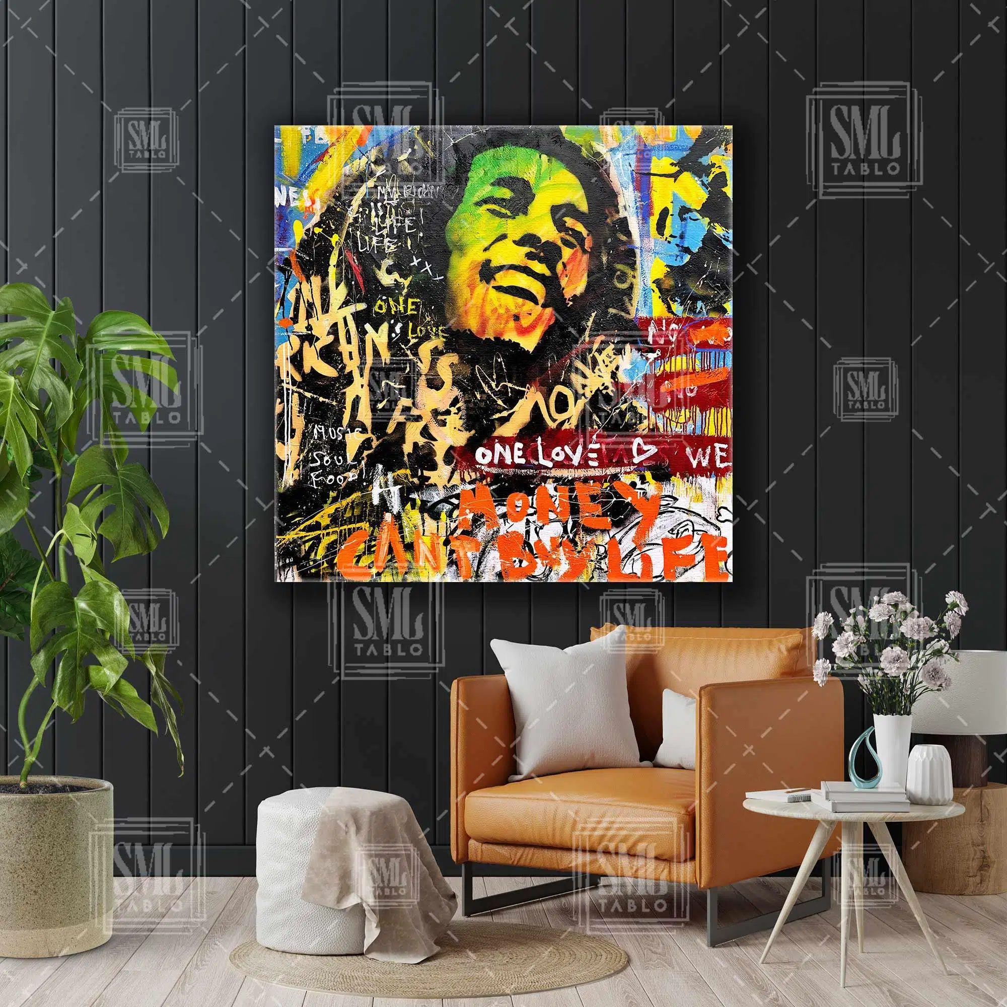 Bob Marley One Love Grafiti Kare Kanvas Tablo