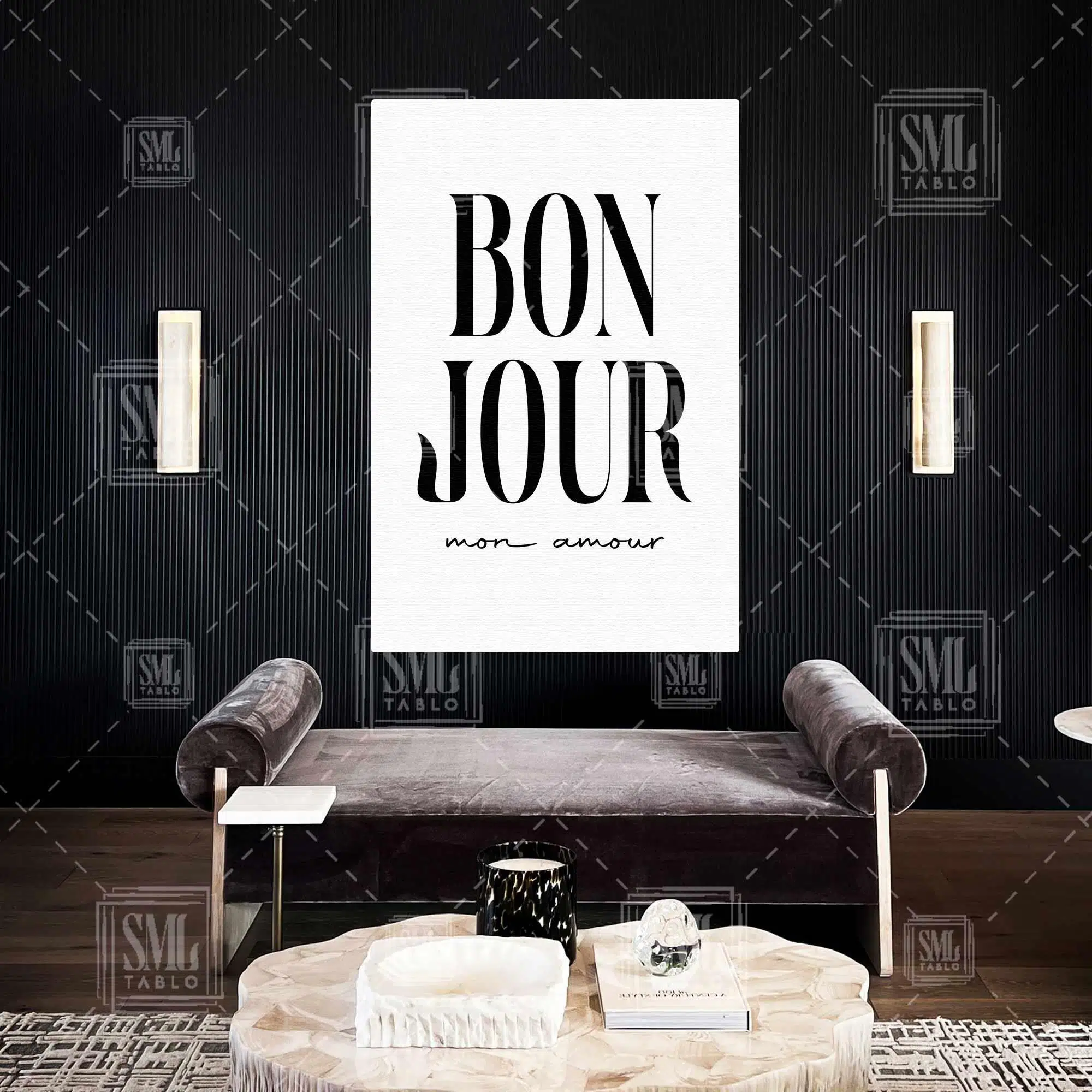 Bon Jour Mon Amour Tipografik Dikey Kanvas Tablo