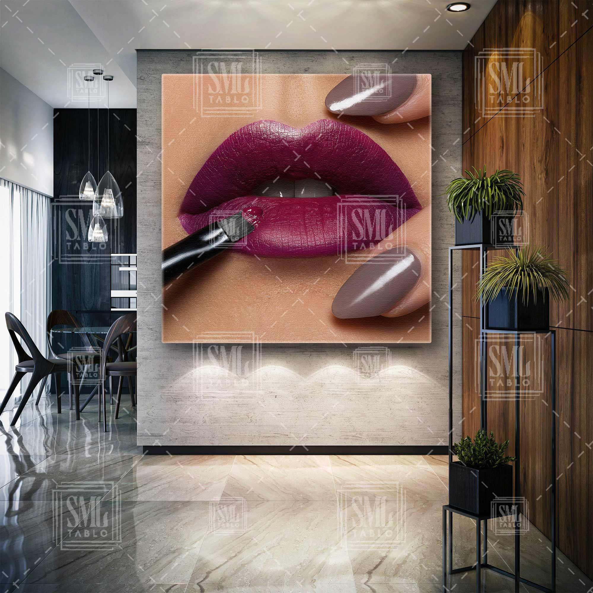 Bordo Dudak Makyajı Vizon Rengi Oje Make Up Kuaför Dekorasyon Kare Kanvas Tablo Bordo Dudak Makyajı Vizon Rengi Oje Make Up Kuaför Dekorasyon Kare Kanvas Tablo