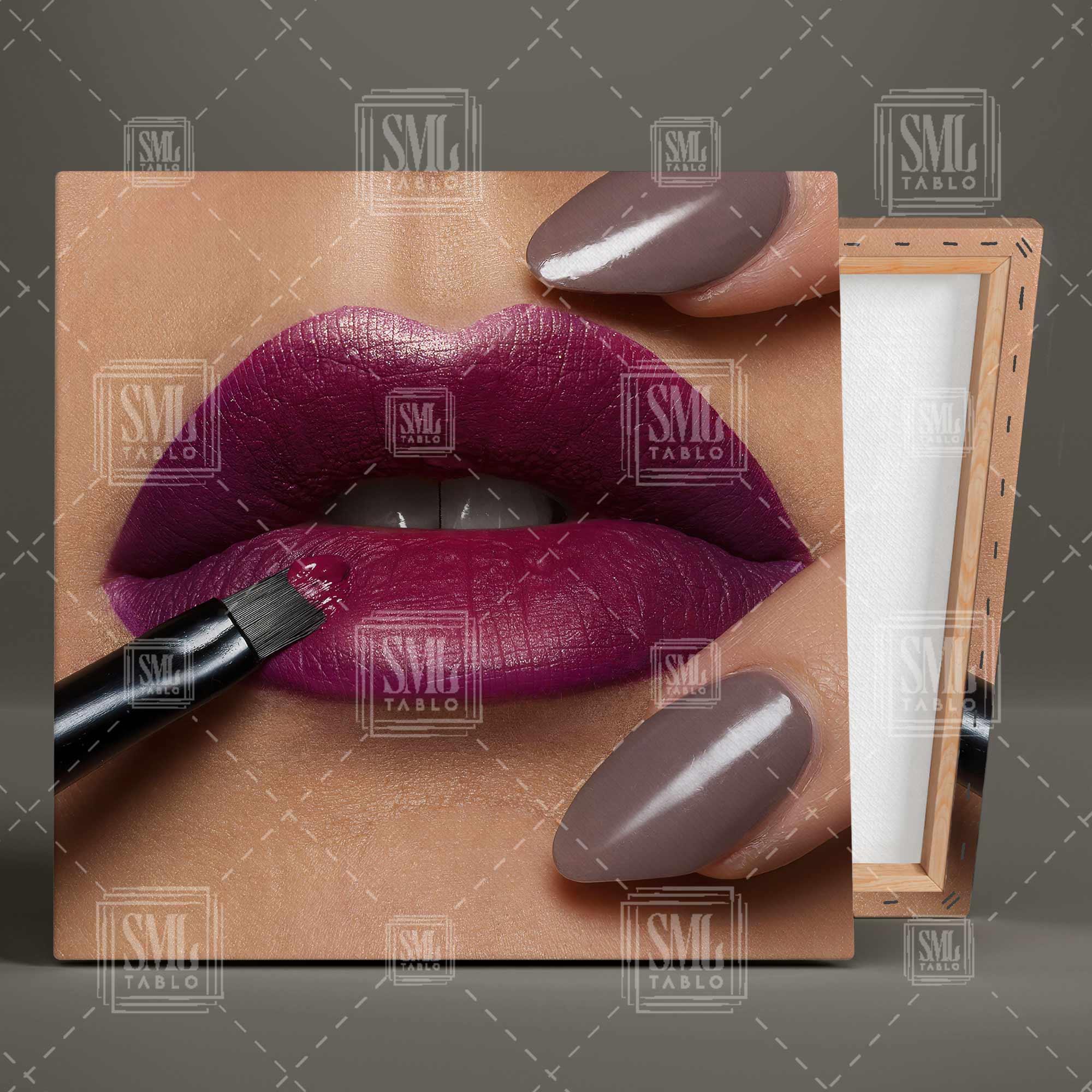 Bordo Dudak Makyajı Vizon Rengi Oje Make Up Kuaför Dekorasyon Kare Kanvas Tablo Bordo Dudak Makyajı Vizon Rengi Oje Make Up Kuaför Dekorasyon Kare Kanvas Tablo
