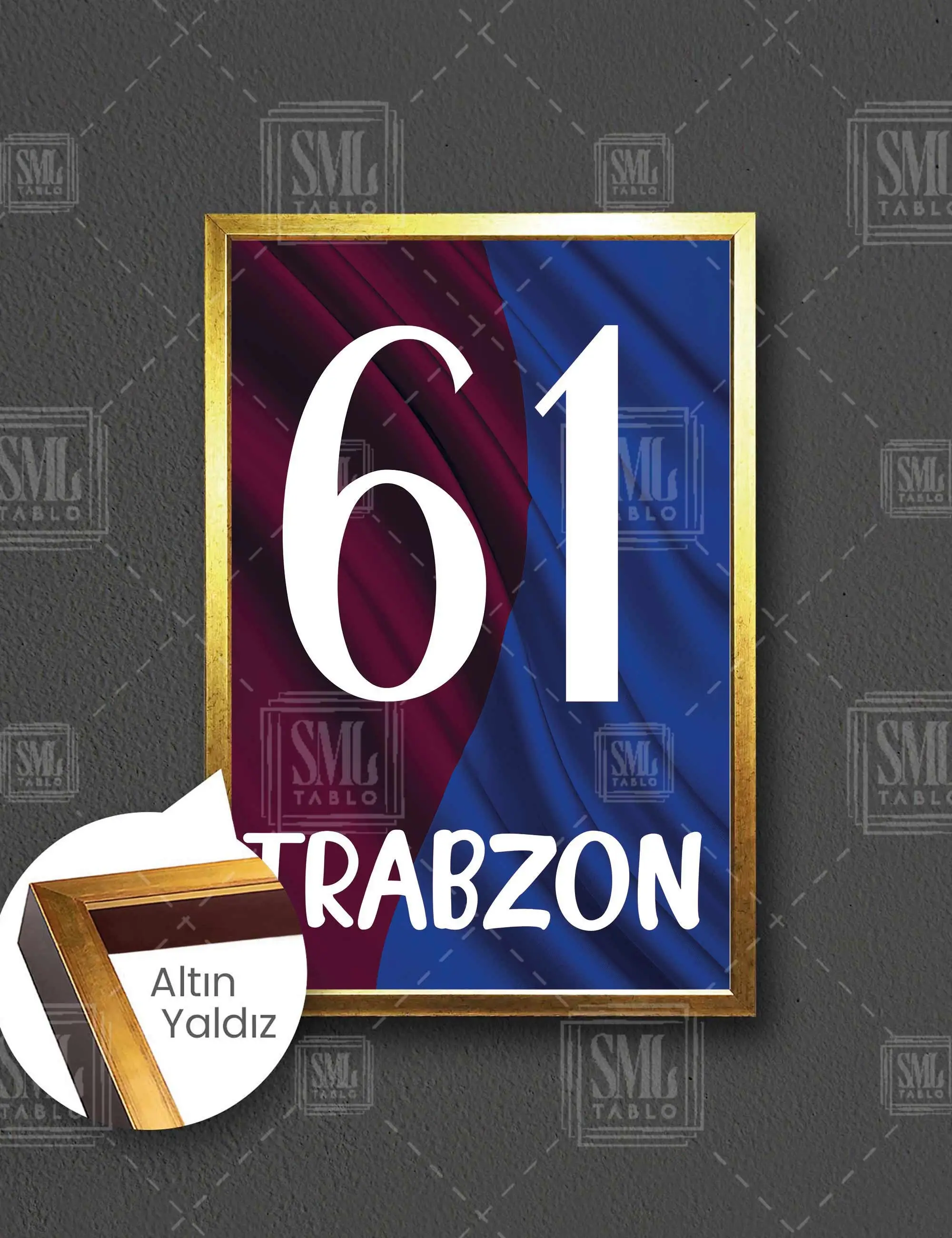 Bordo Mavi Trabzon 61 Plaka Futbol Çerçeveli Dikey Kanvas Tablo