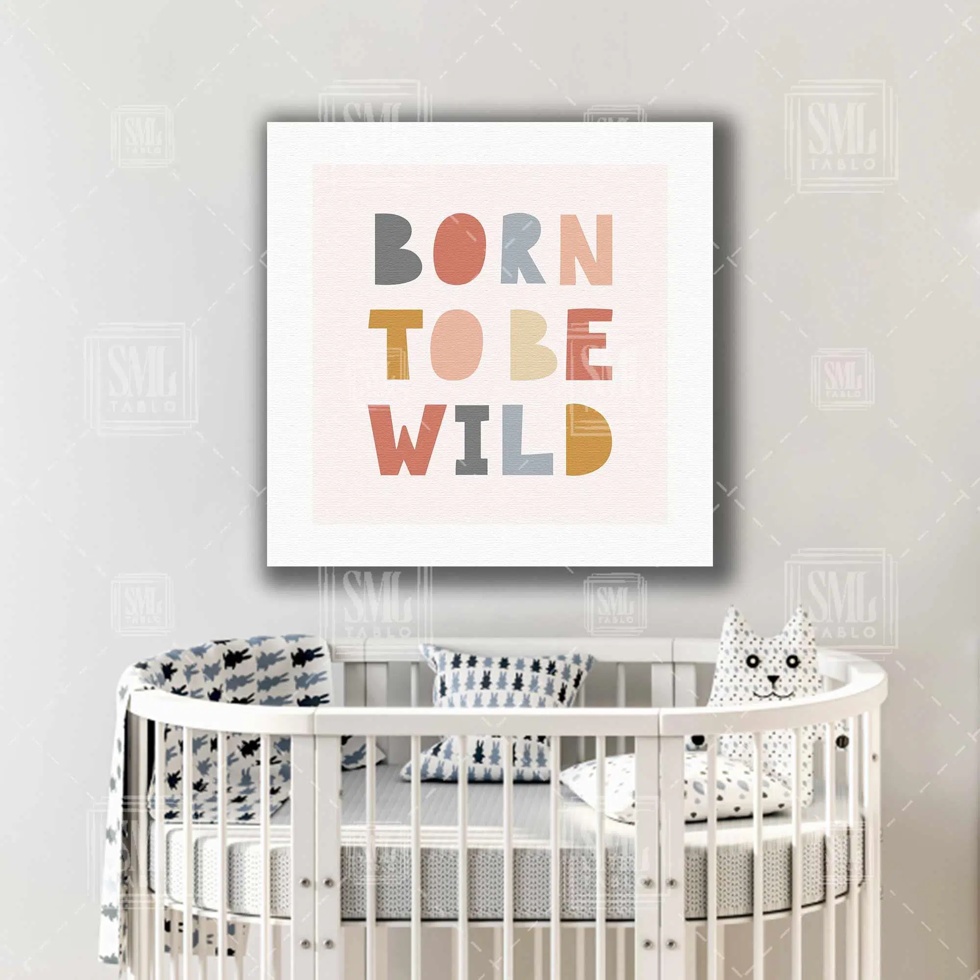 Born To Be Wıld Bebek Odası Tipografik Kare Kanvas Tablo