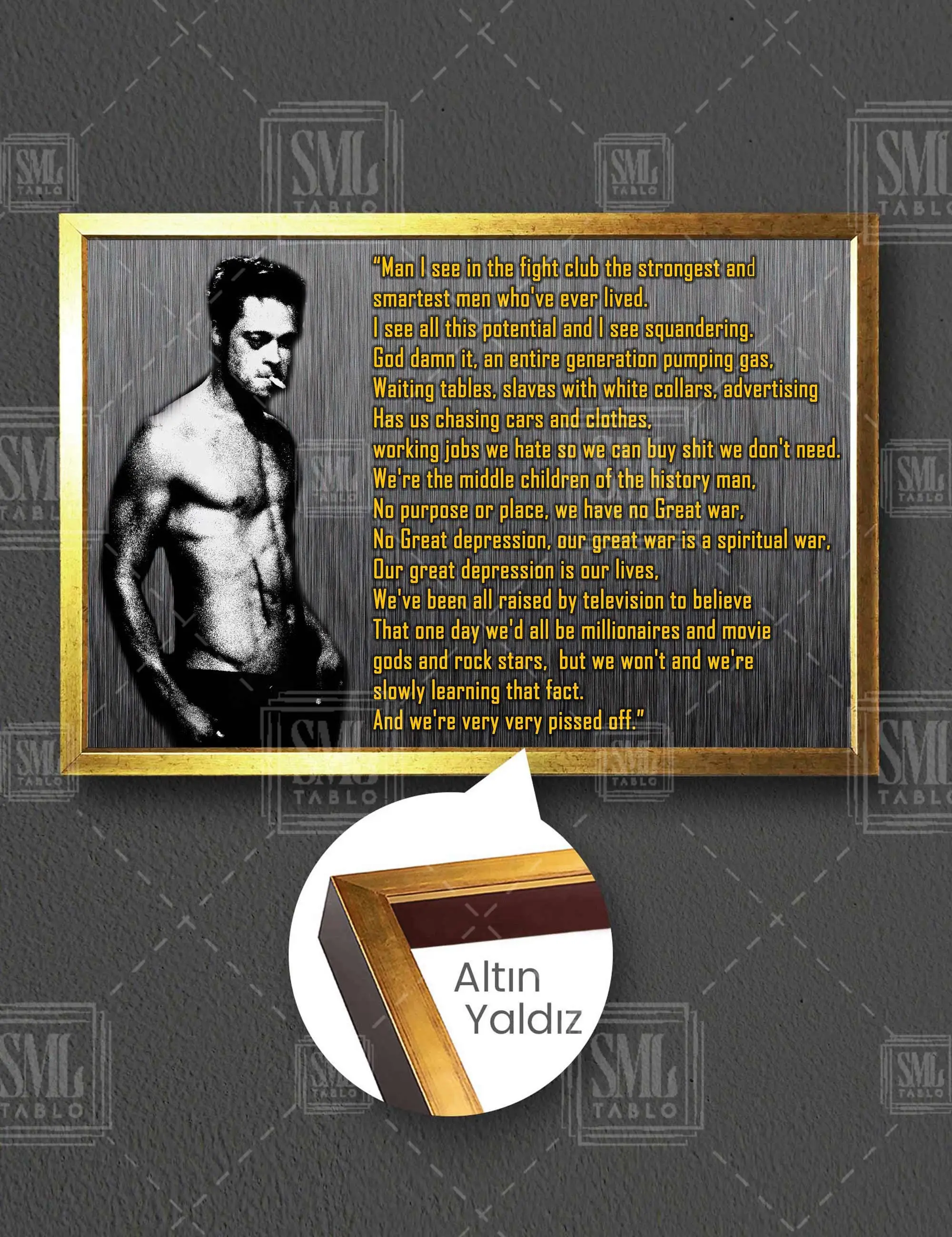 Brad Pitt Tyler Durden Fight Club Dövüş Kulübü Çerçeveli Yatay Kanvas Tablo