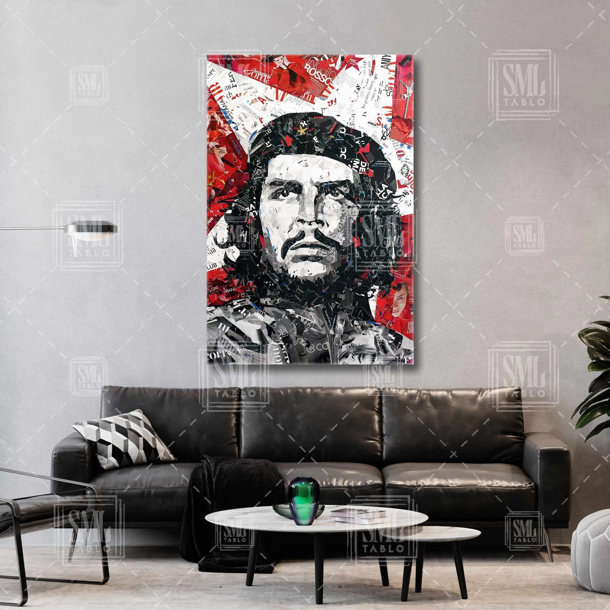 Che Guevara Kolaj Dergi Sayfaları Grafiti Dikey Kanvas Tablo