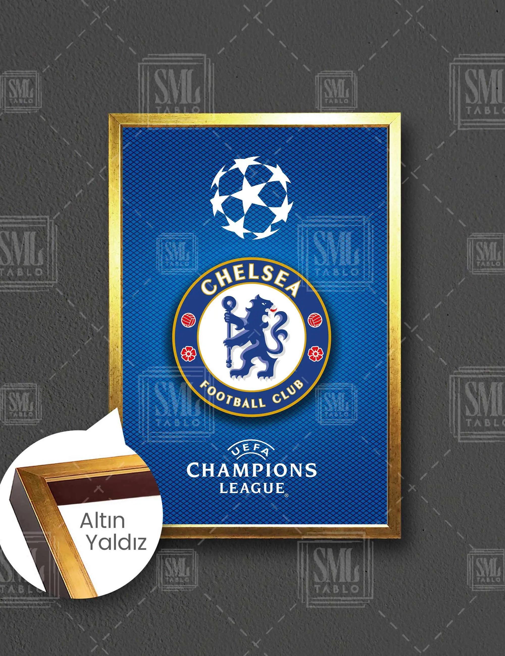 Chelsea Futbol Kulübü Logosu Chelsea Football Club Çerçeveli Dikey Kanvas Tablo
