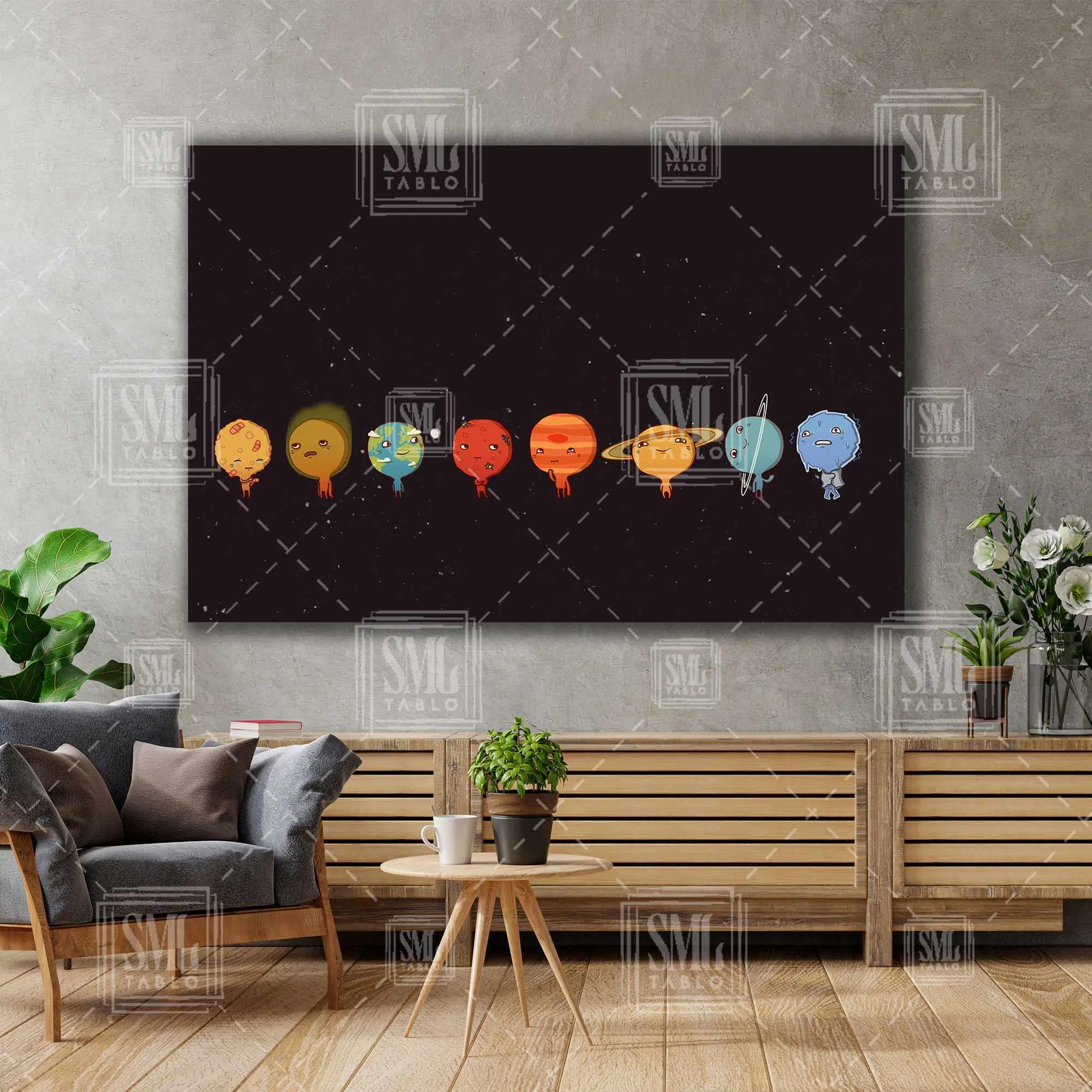 Çocuk Odası Güneş Sistemi Dekoratif Tablo Yatay Kanvas Tablo