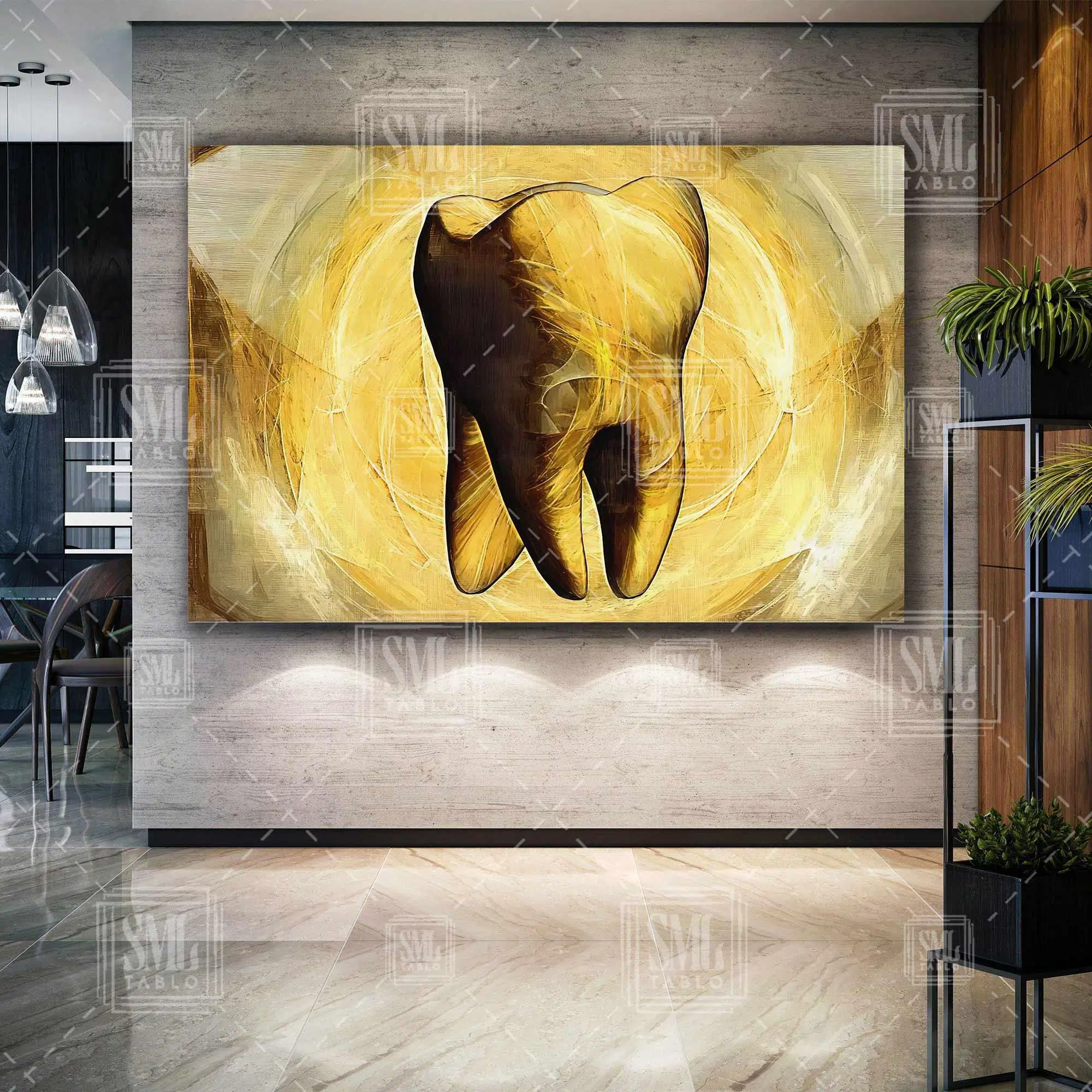 Diş Polikiliniği Dekor Ağız Diş Sağlığı Dental Beyaz Dişler Yatay Kanvas Tablo