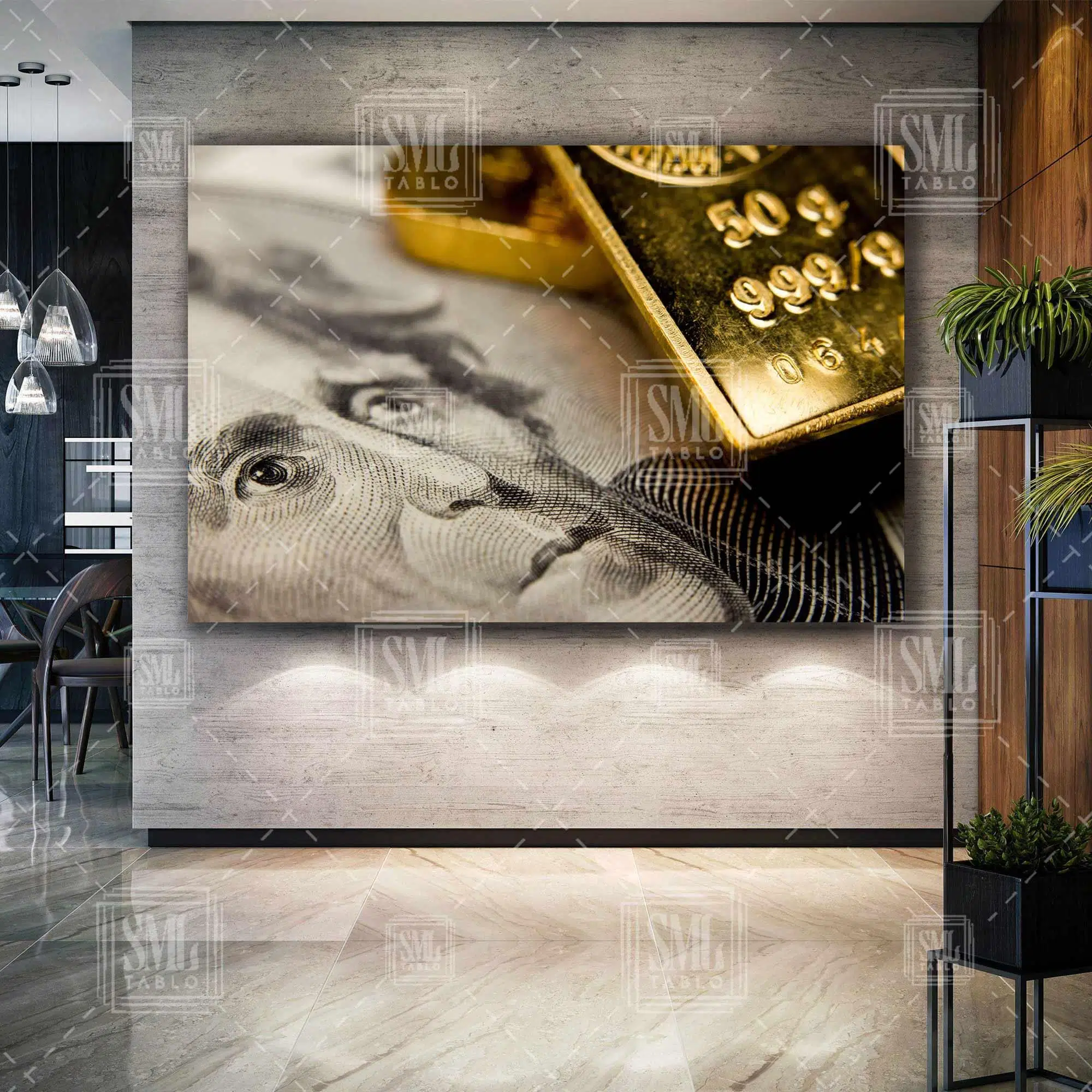 Dolar Altın Borsa Ekonomi Finans Benjamin Franklin Dekor Yatay Kanvas Tablo