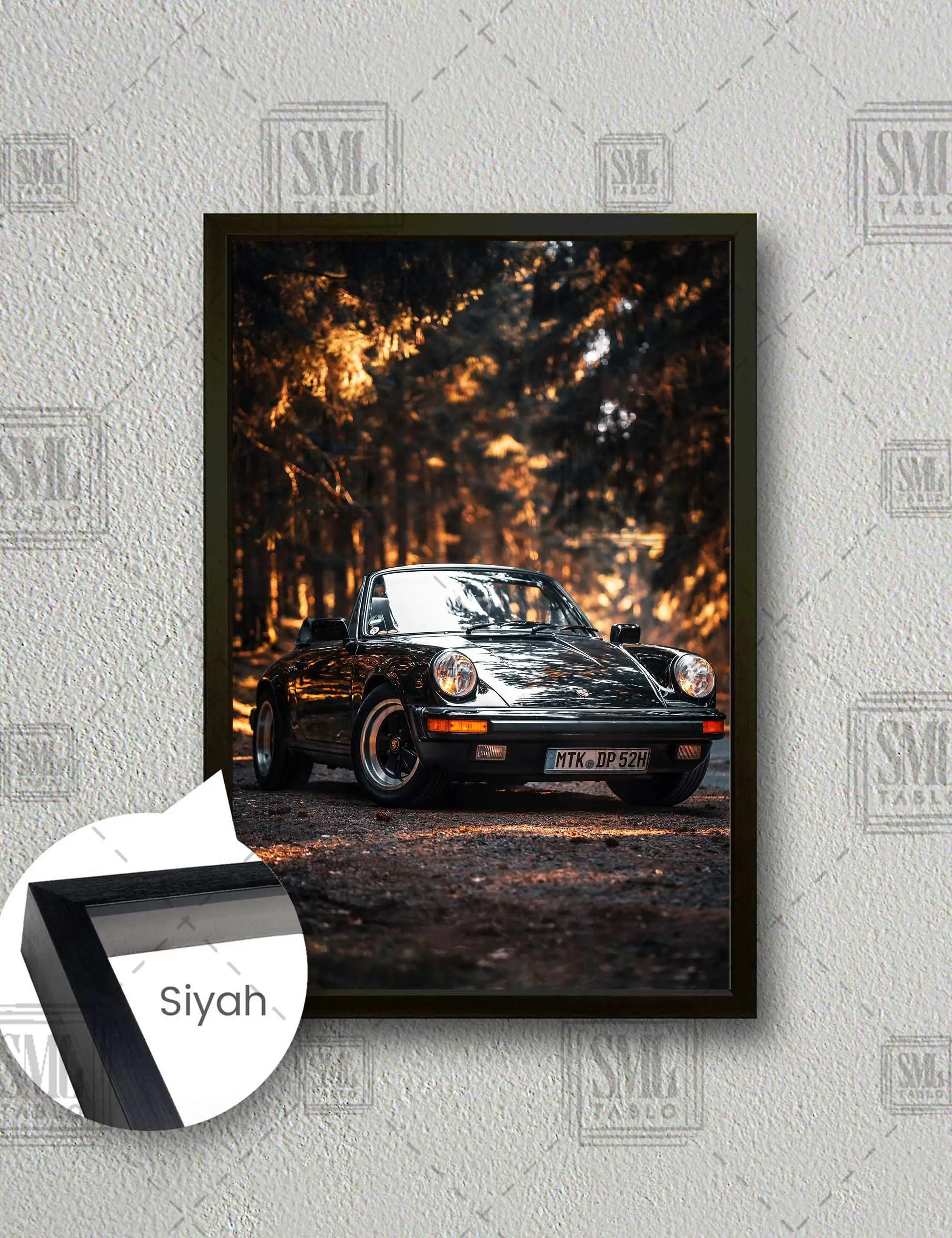 Efsane Nostalji Araba Vintage Car Çerçeveli Dikey Kanvas Tablo - Siyah