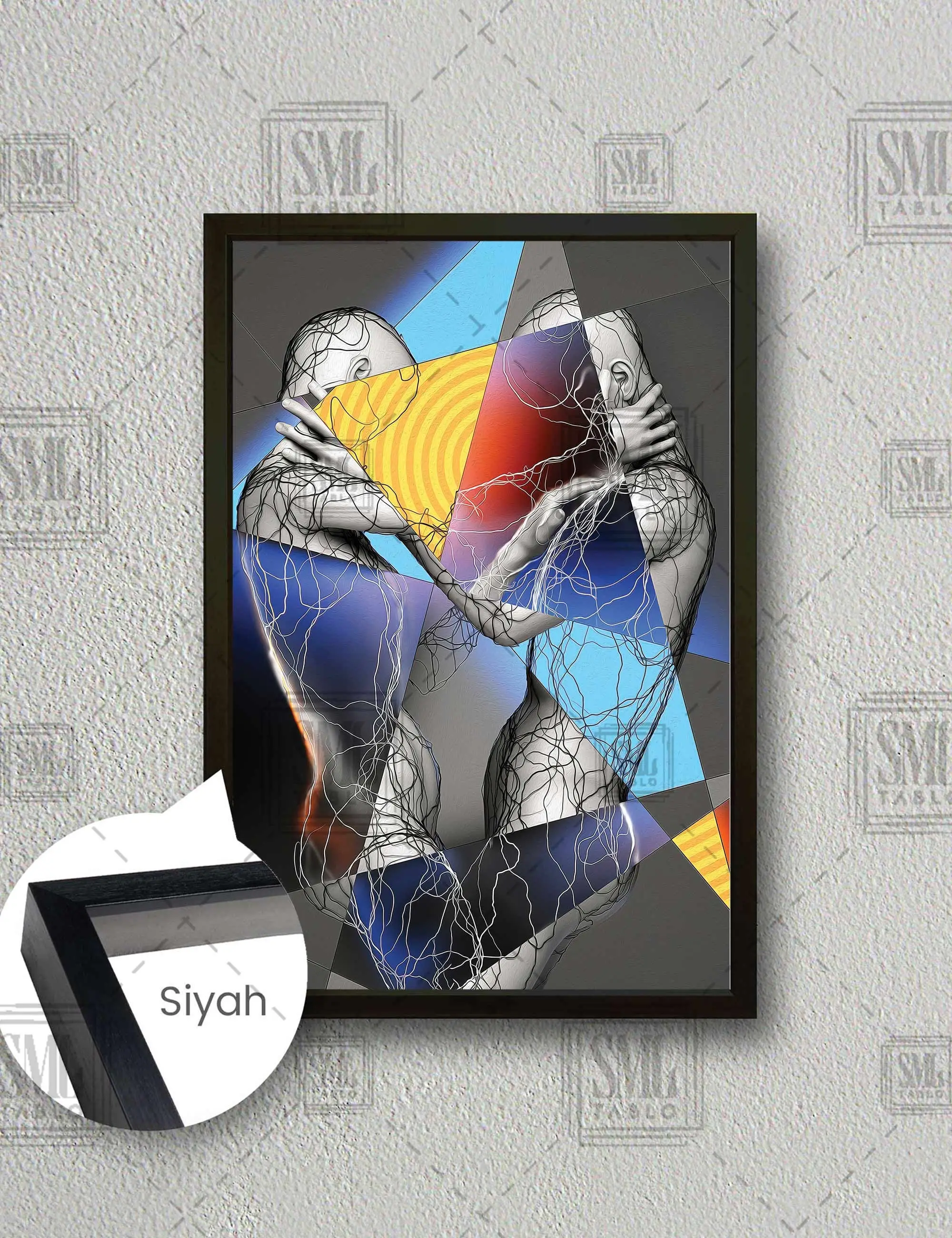 Elektrik Ağı Aşk Love Modern Dekorasyon Çerçeveli Dikey Kanvas Tablo - Siyah