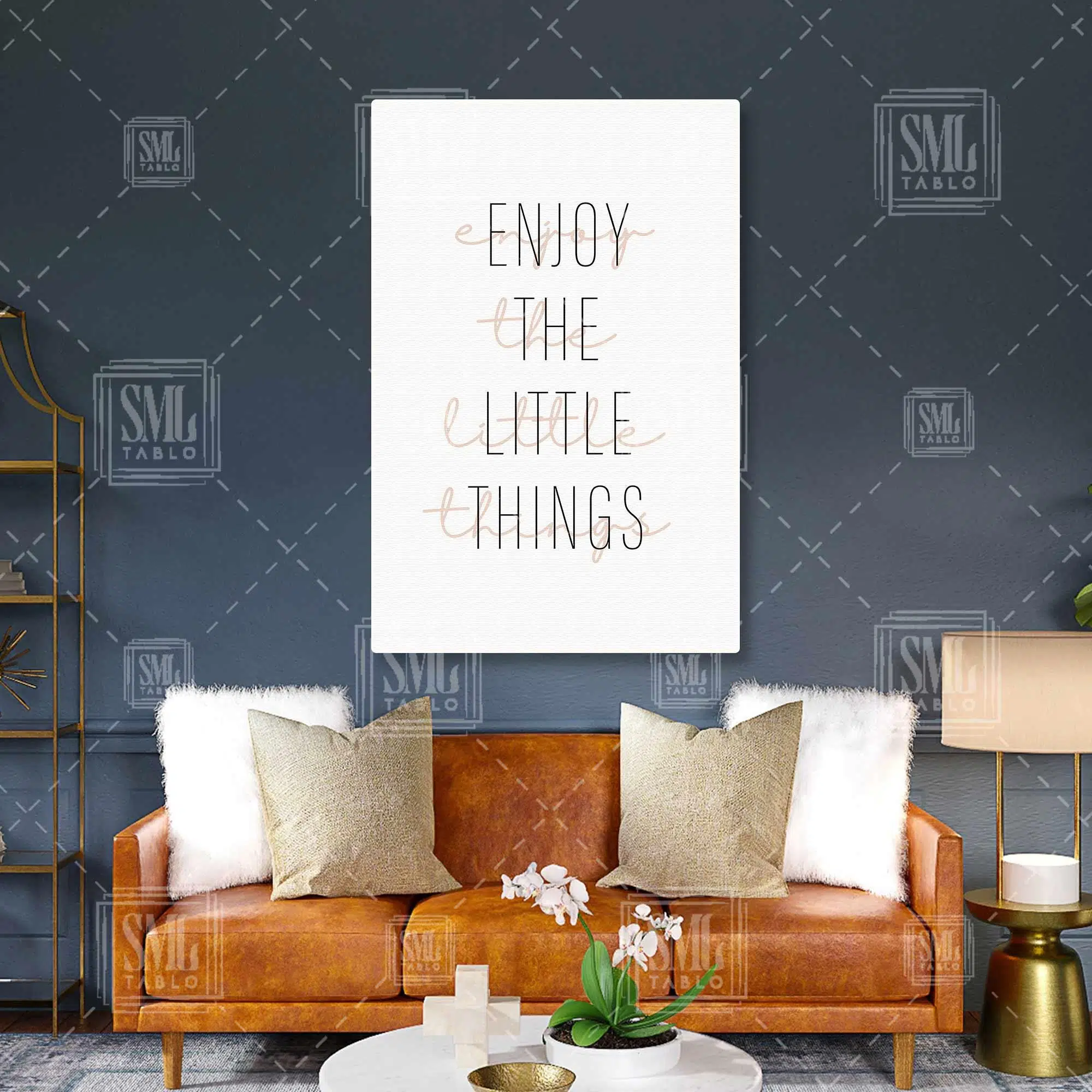 Enjoy The Little Things Küçük Şeylerden Keyif Al Tipografik Minimal Dikey Kanvas Tablo