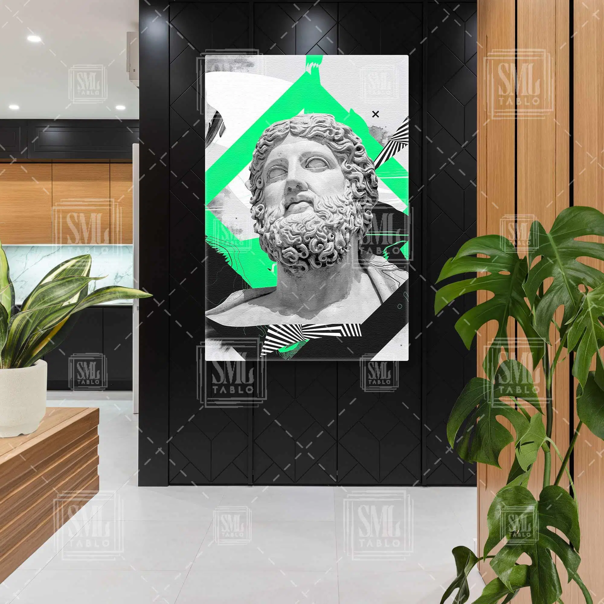 Erkek Büst Neon Yeşil Detaylı Grafik Detaylı Dikey Kanvas Tablo