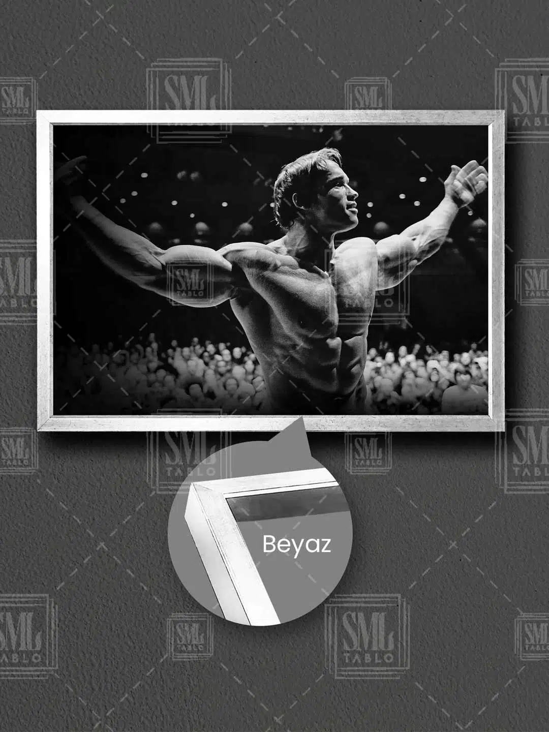 Fitness Spor Salon Motivasyon Arnold Schwarzenegger Mr Olympia Poster Boks Ringi Yatay Kanvas Tablo - Beyaz