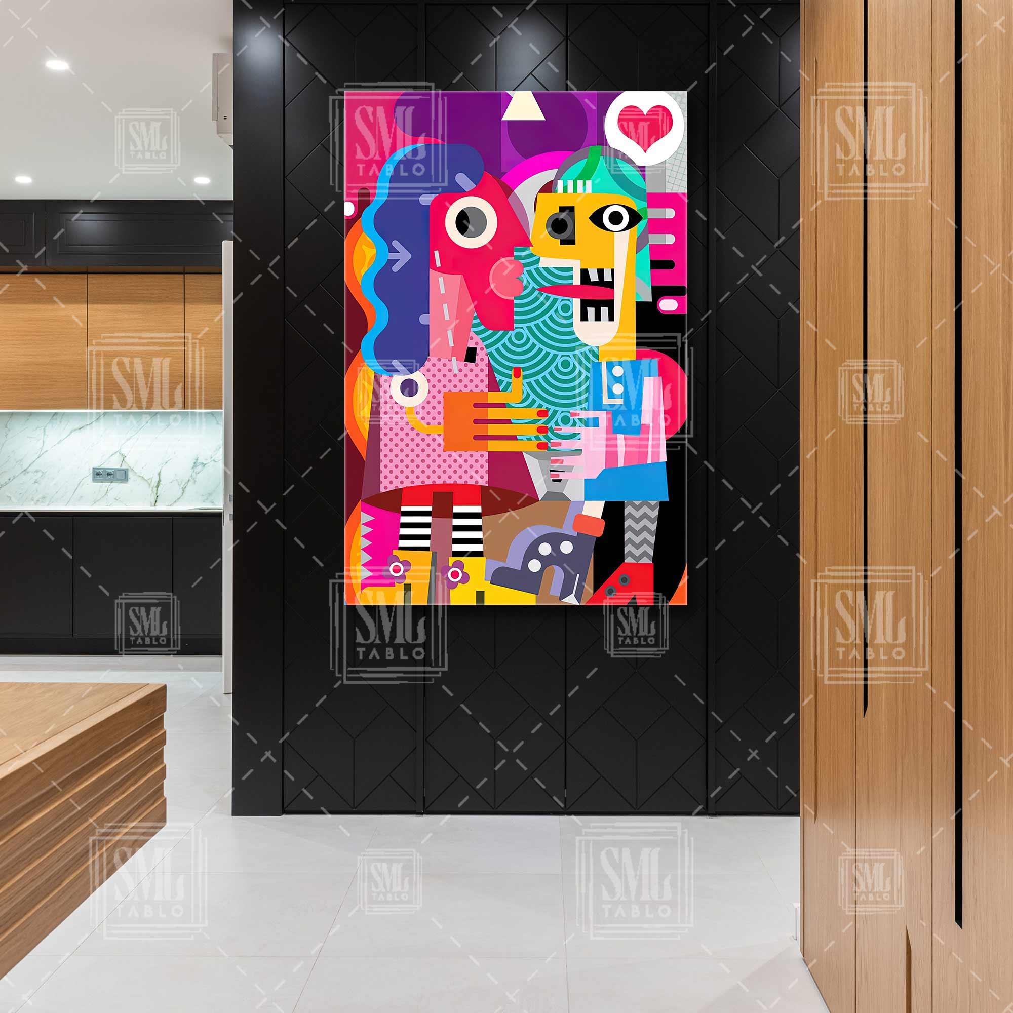 Futuristik Çift Soyut Sanat Renkli Kolaj Dikey Kanvas Tablo Futuristik Çift Soyut Sanat Renkli Kolaj Dikey Kanvas Tablo