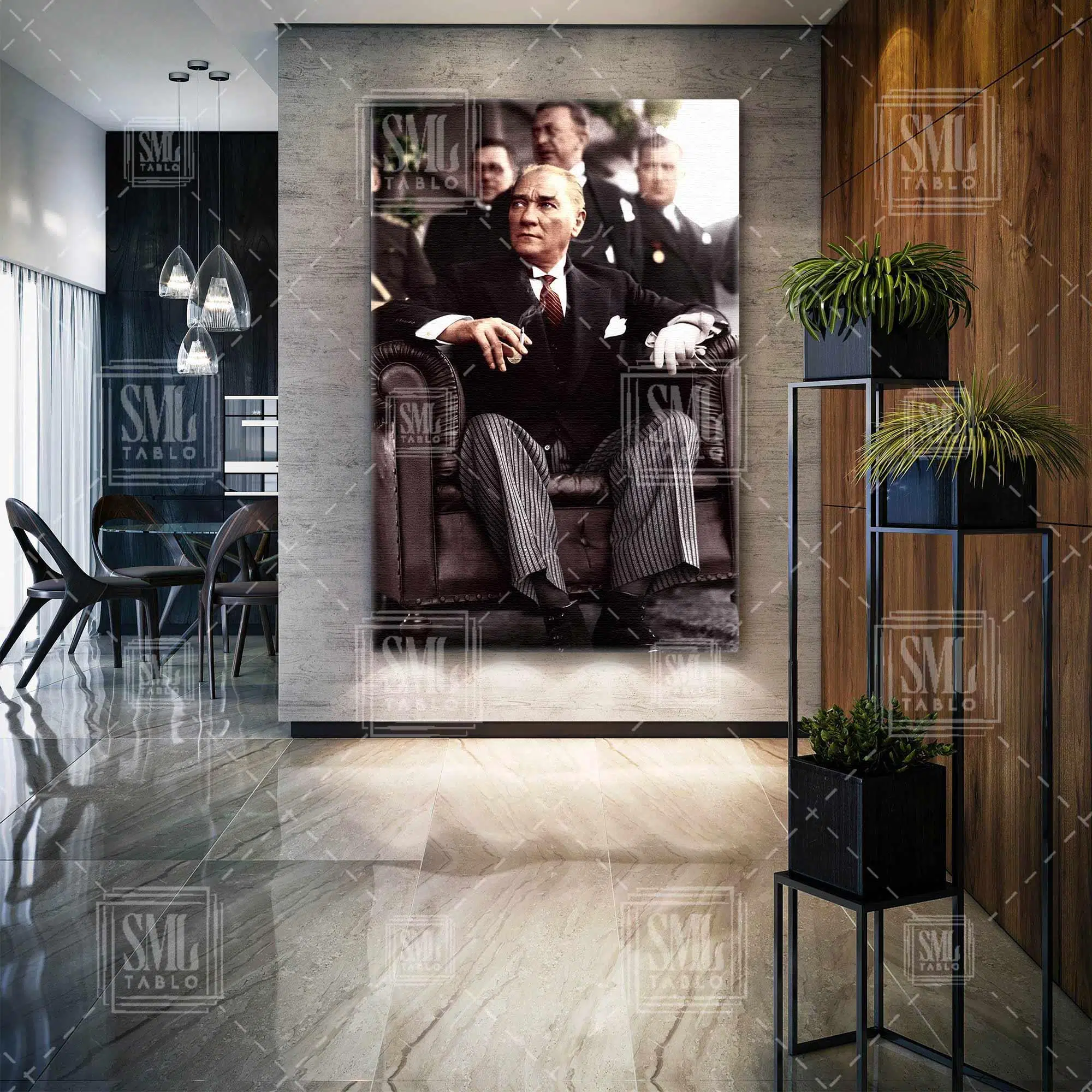 Gazi Mustafa Kemal Atatürk Oturan Dikey Kanvas Tablo