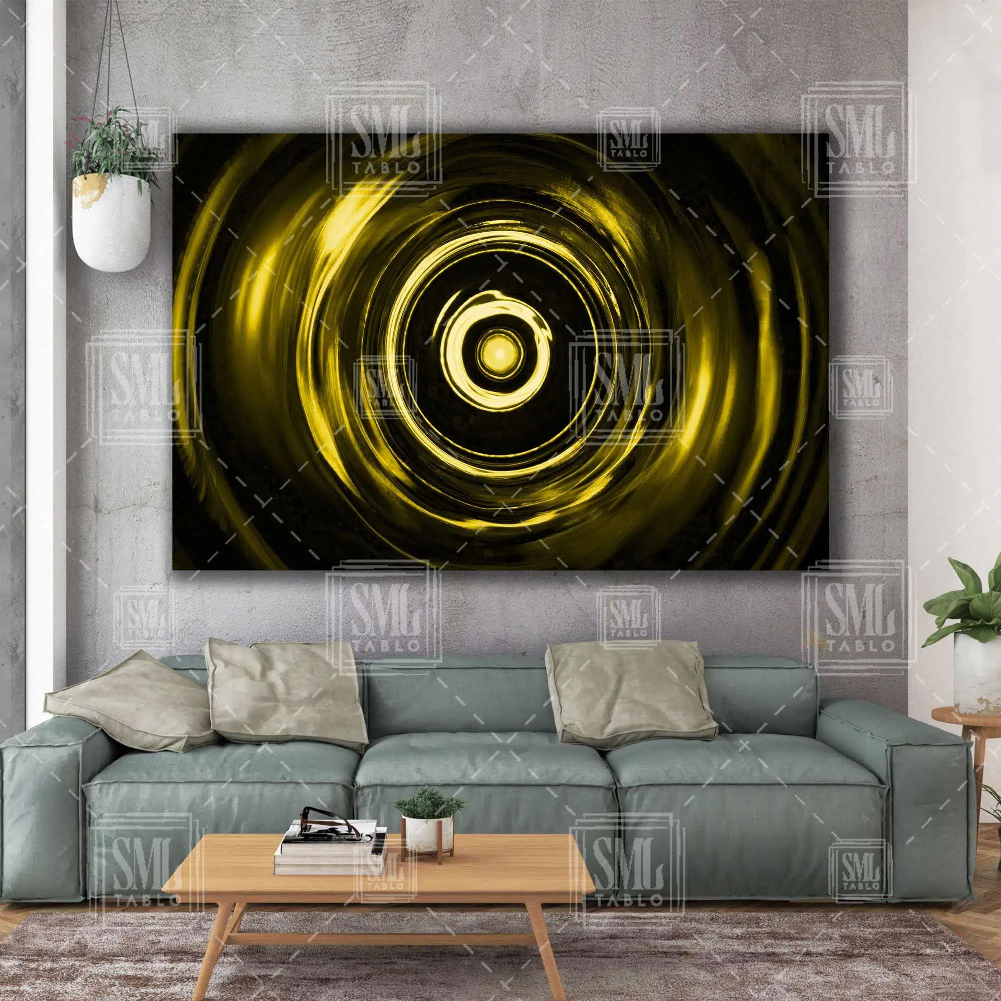 Geometrik Altın Girdap Modern Sanat Dekorasyon Yatay Kanvas Tablo