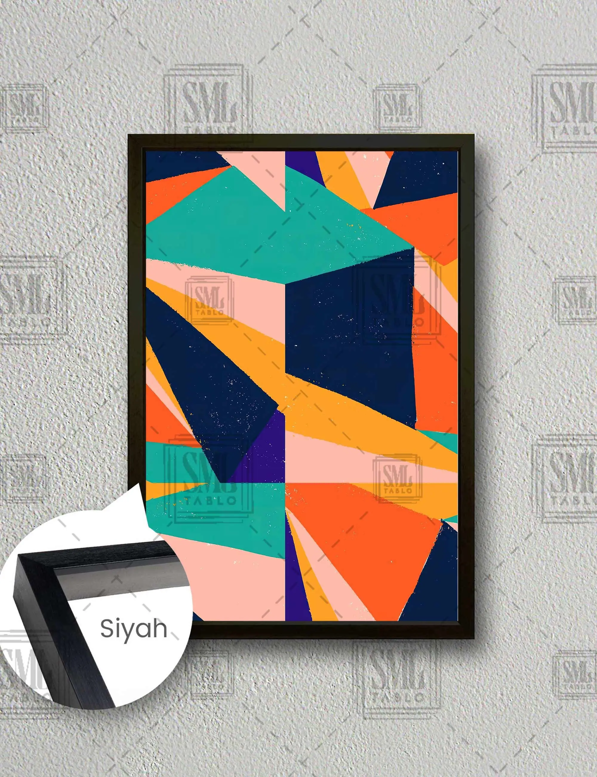 Geometrik Desenler Modern Sanat Soyut Dekoratif Çerçeveli Dikey Kanvas Tablo - Siyah