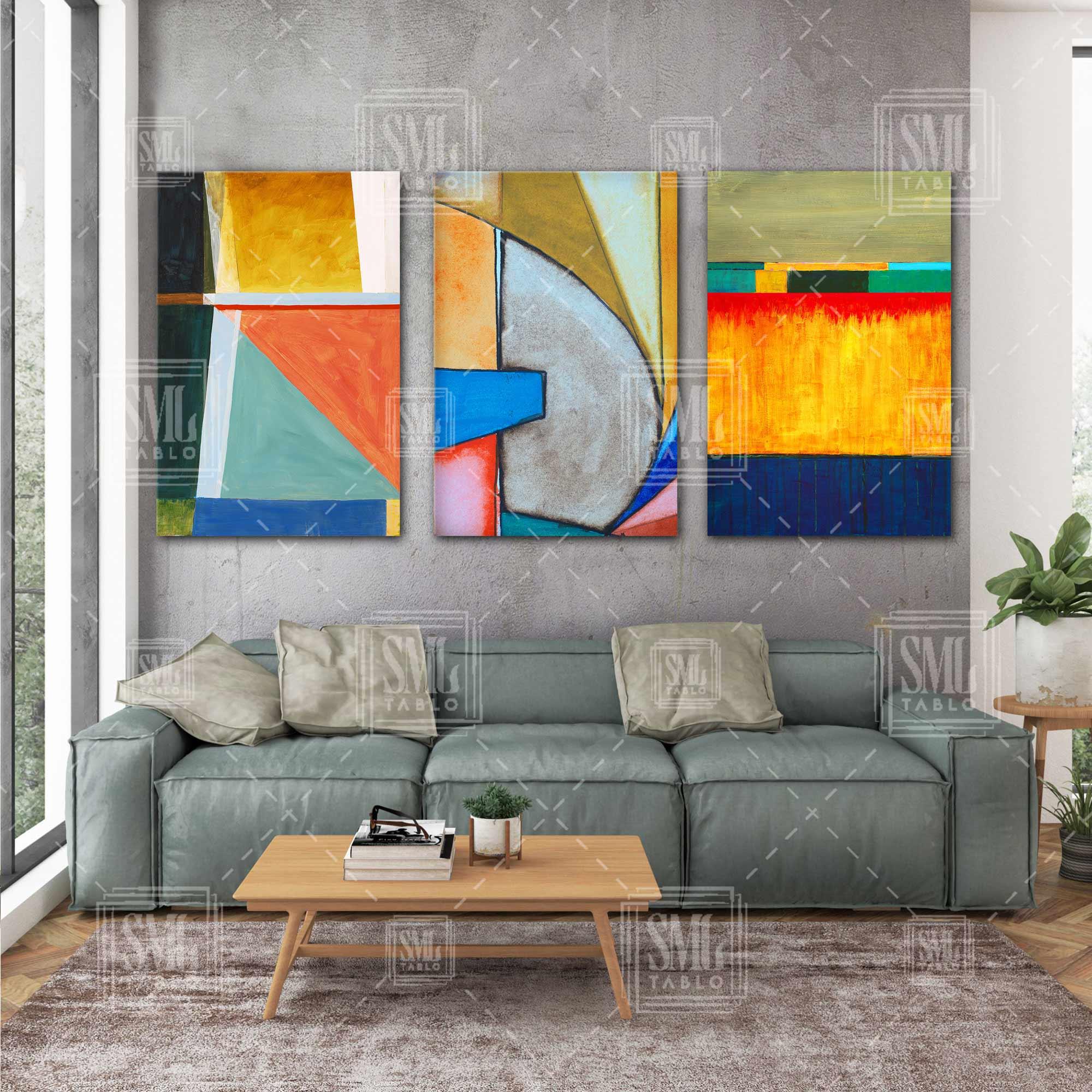 Geometrik Sarı Mavi Kırmızı Oval Renkli Dokular Abstract Şekiller Üçlü Kombin 3 lü Set Kanvas Tablo Geometrik Sarı Mavi Kırmızı Oval Renkli Dokular Abstract Şekiller Üçlü Kombin 3 lü Set Kanvas Tablo