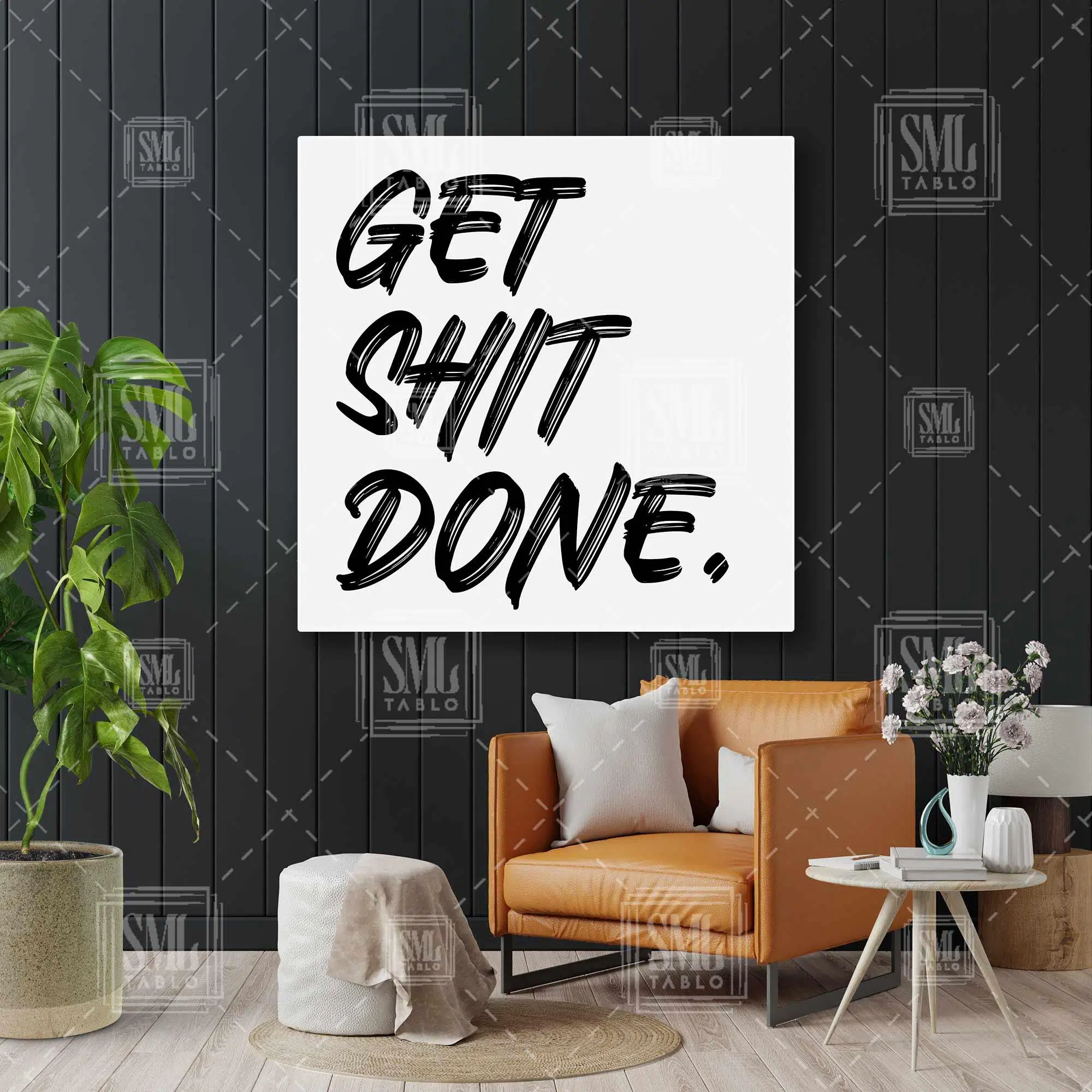 Get Shit Done Tipografik Motivasyon Kare Kanvas Tablo