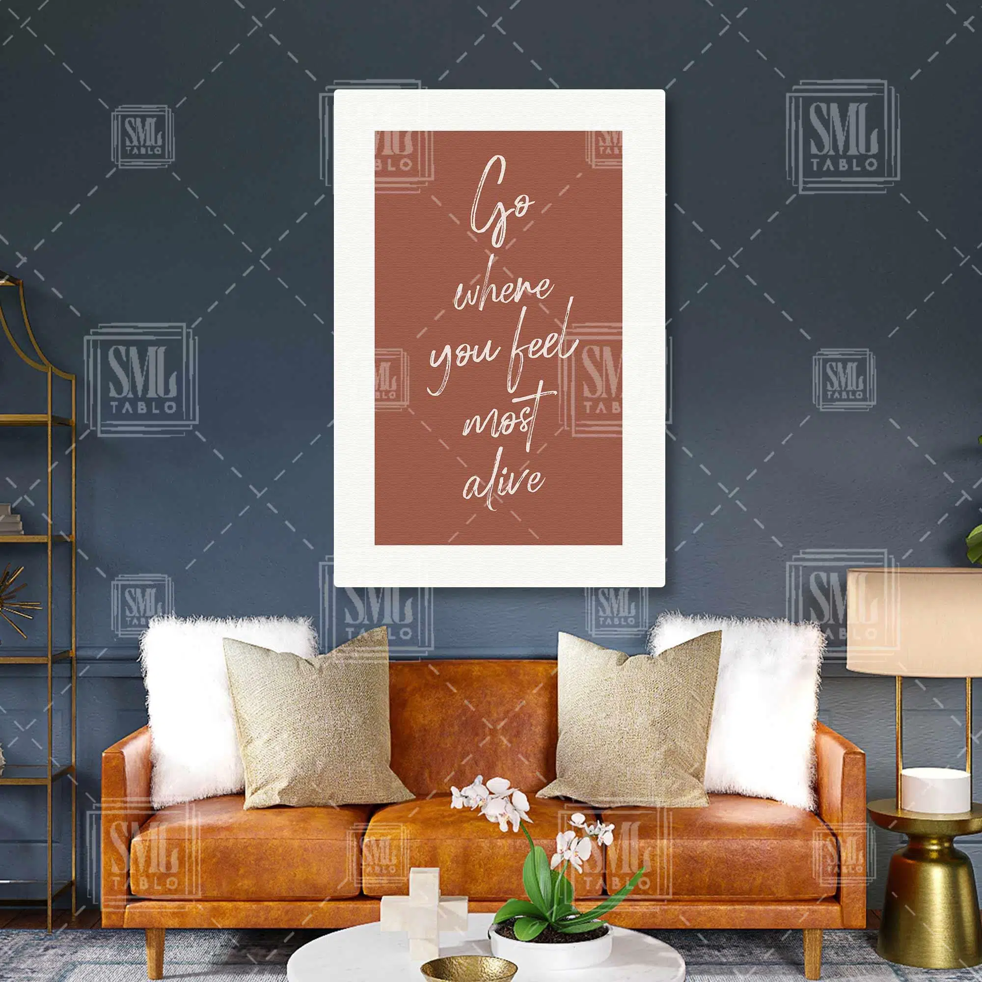 Go Where You Feel Most Alive Kiremit Rengi Fonlu Tipografik Dikey Kanvas Tablo
