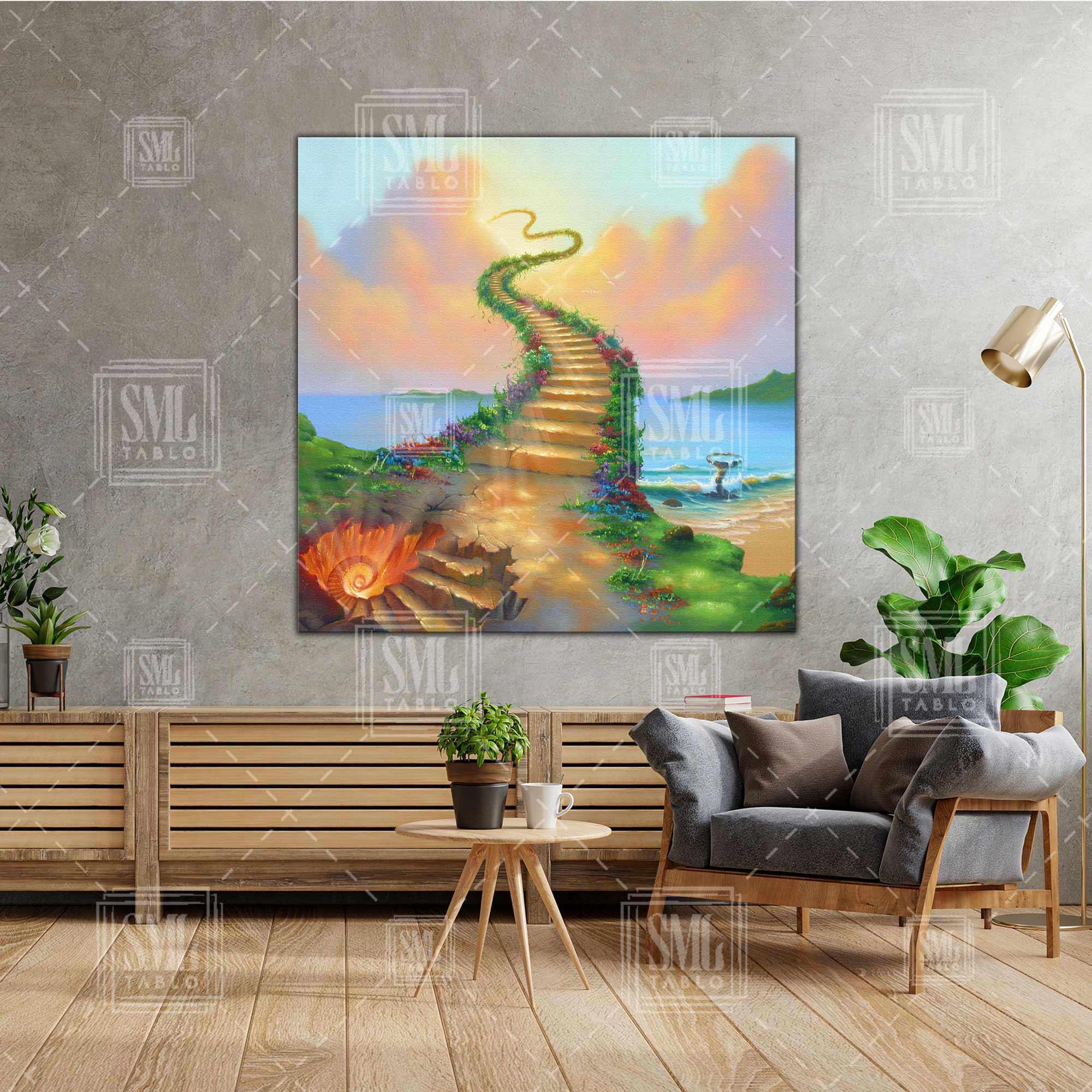 Gökyüzüne Giden Taş Merdiven Sürrealizm Manzara Kare Kanvas Tablo Gökyüzüne Giden Taş Merdiven Sürrealizm Manzara Kare Kanvas Tablo