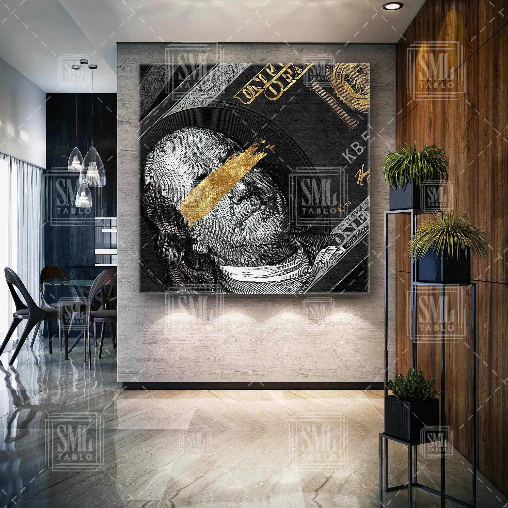 Gold Detaylı Dolar Kare Kanvas Tablo