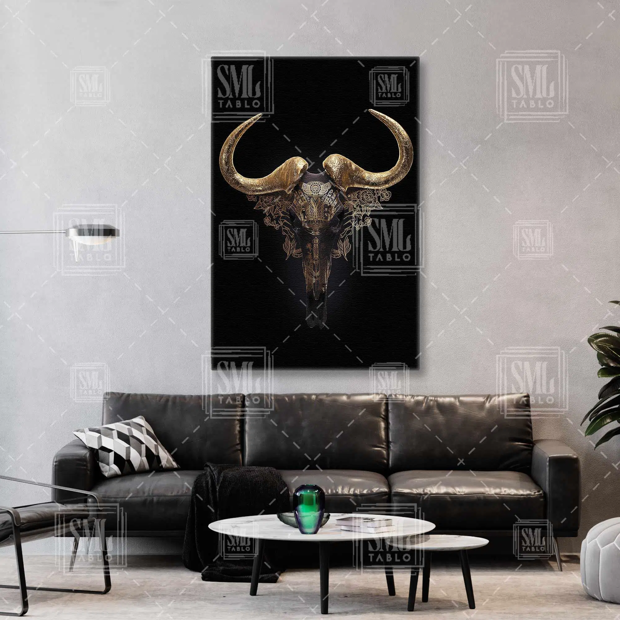 Gold Detaylı Mandala İskelet Dekor Dikey Kanvas Tablo