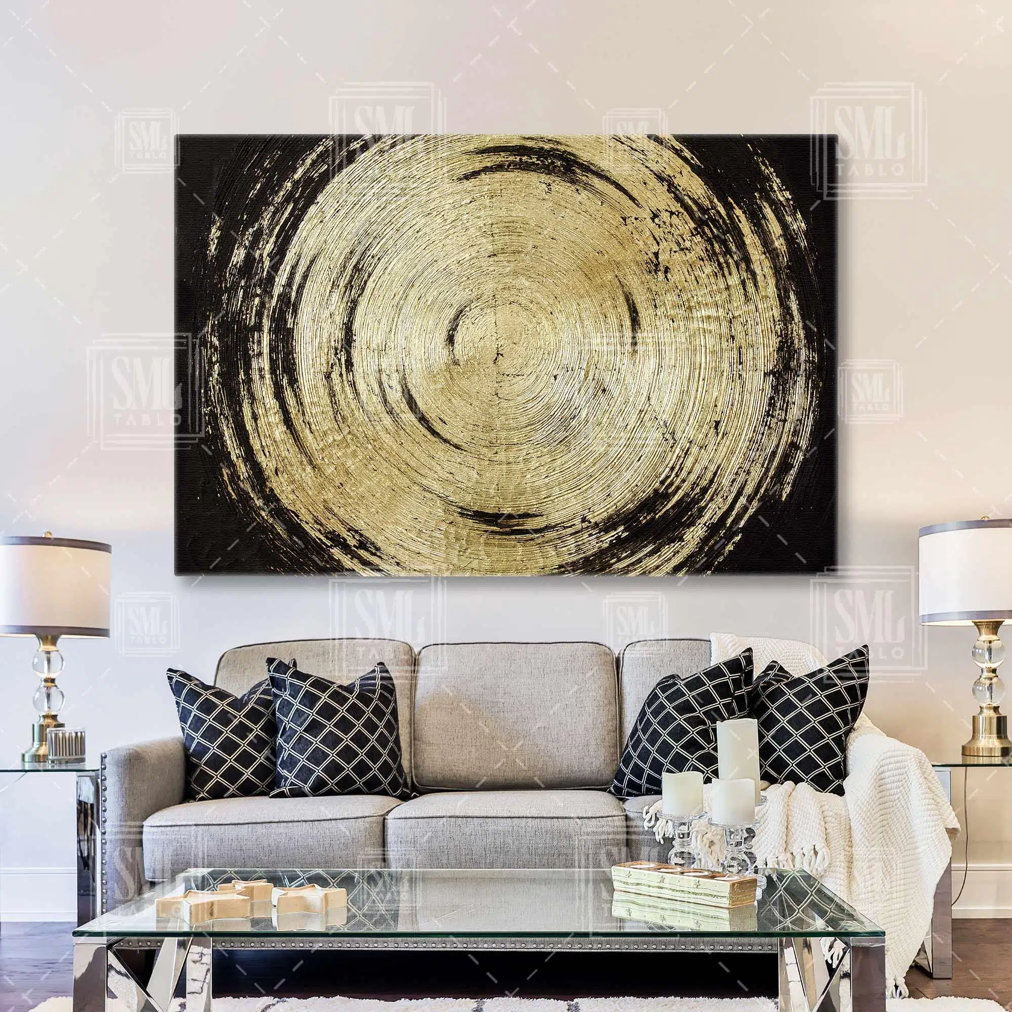 Gold Spiral Fırça İzi Yatay Kanvas Tablo