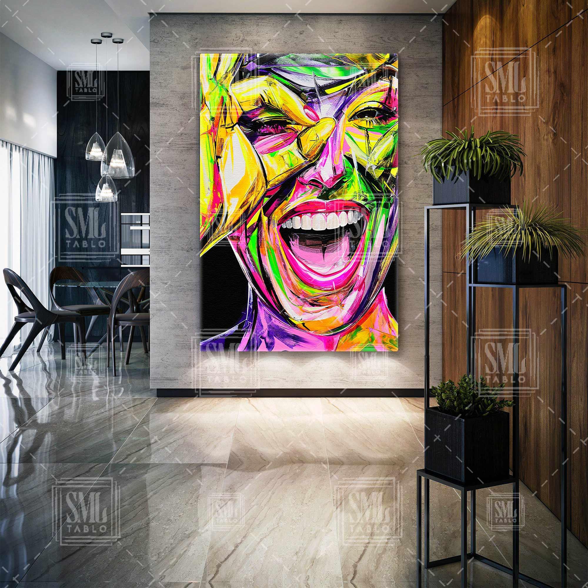 Gülen Kadın Neon Renk İlüstrasyon Dijital Sanat Dikey Kanvas Tablo Gülen Kadın Neon Renk İlüstrasyon Dijital Sanat Dikey Kanvas Tablo